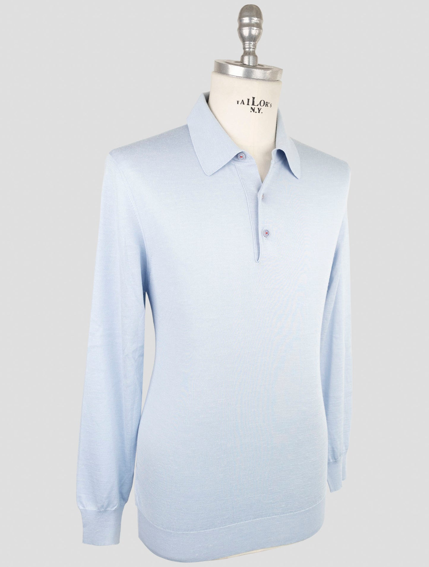 Kiton Light Blue Silk Cashmere Linen Sweater Polo