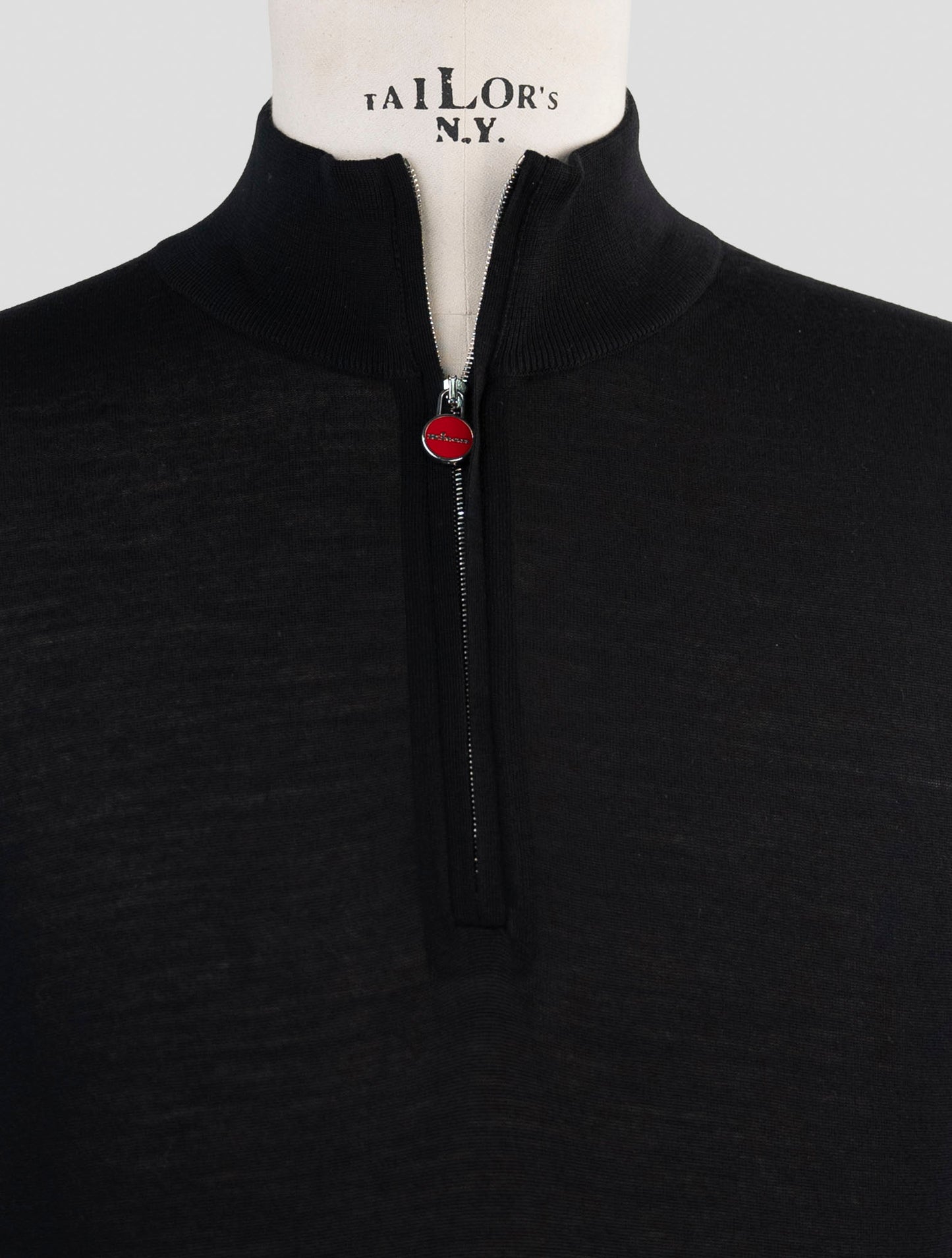 Kiton Black Wool Sweater Half Zip