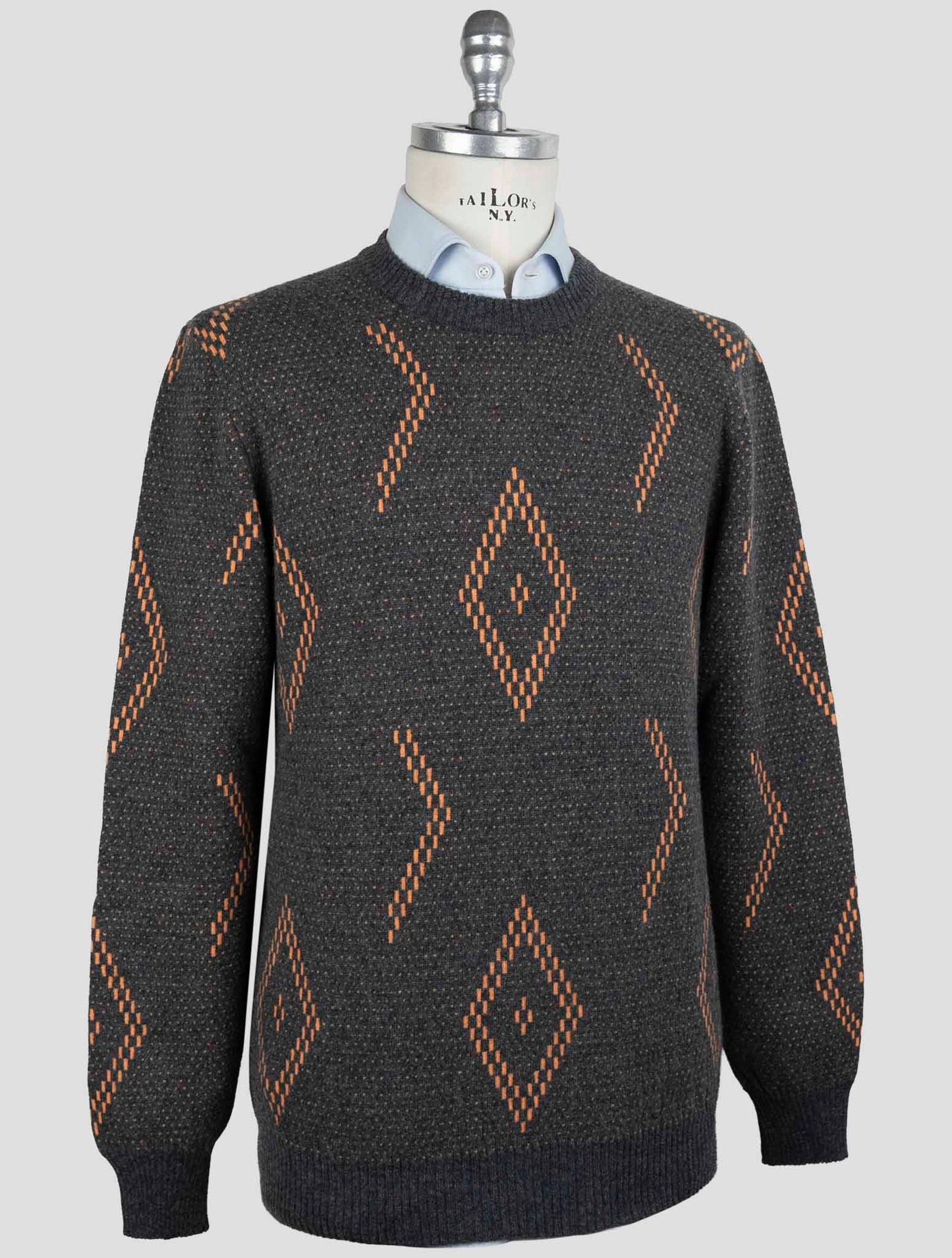 Kiton Gray Orange Cashmere Sweater Crewneck