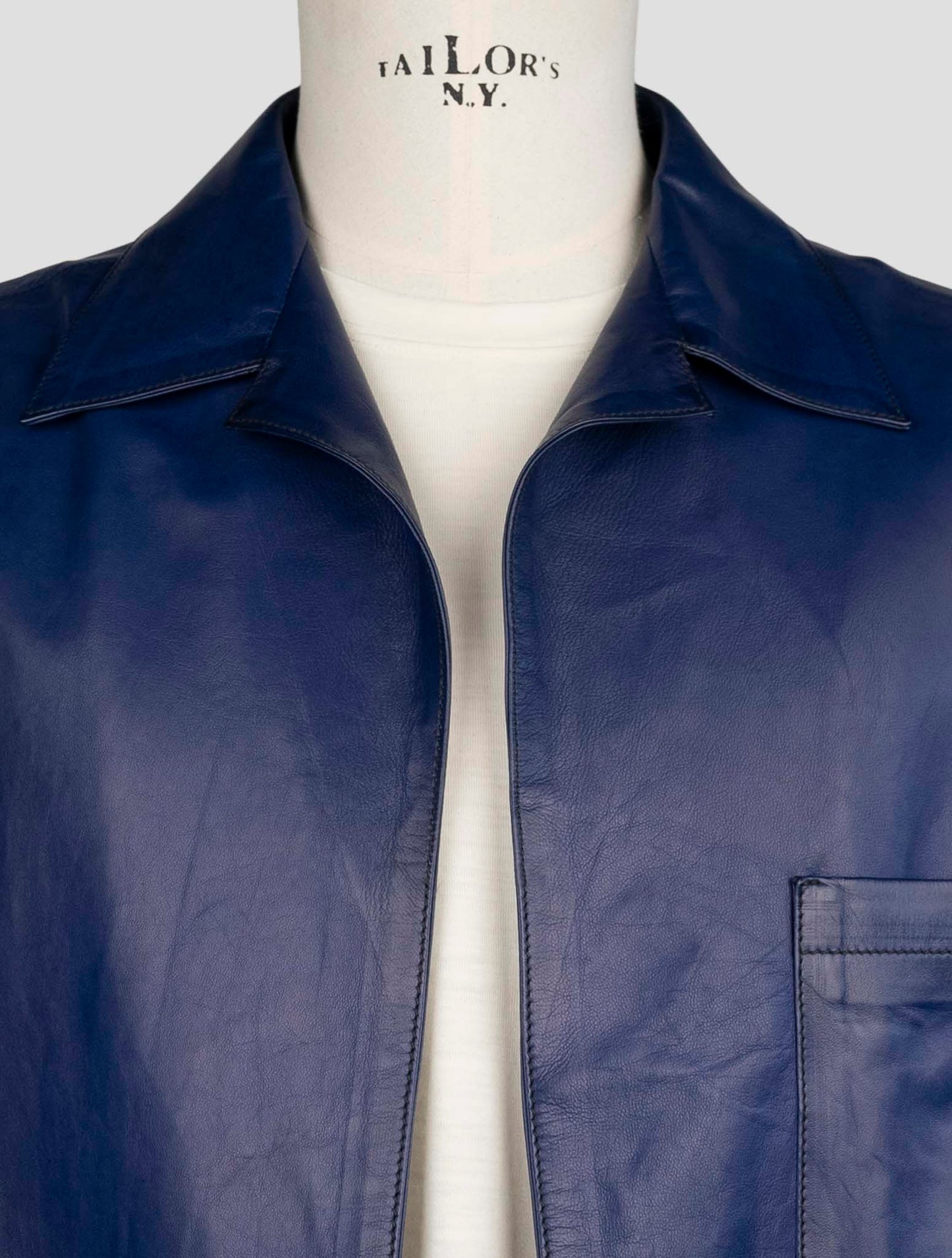 Kiton Blue Leather Short Sleeve Shirt