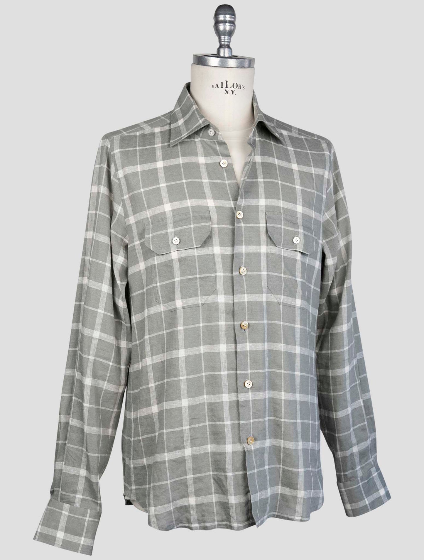 kiton Gray Linen Ea Pl Shirt