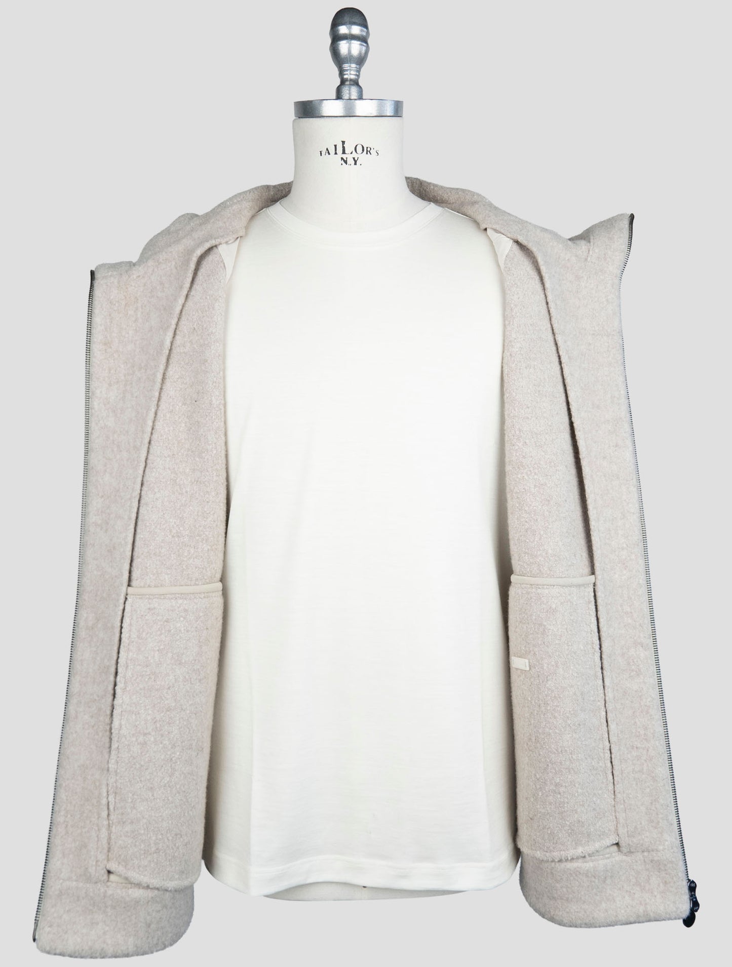 Kiton Gray Virgin Wool Cashmere Pa Coat