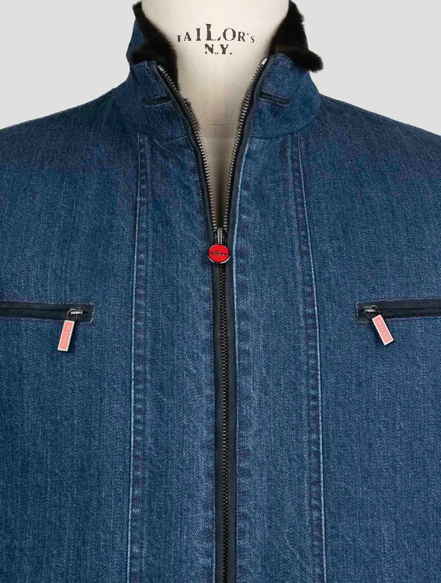 Kiton Blue Cotton Ea Weasel Fur Coat