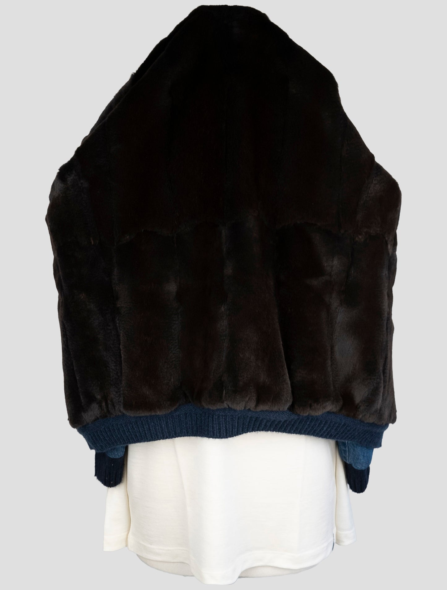 Kiton Blue Cotton Ea Weasel Fur Coat