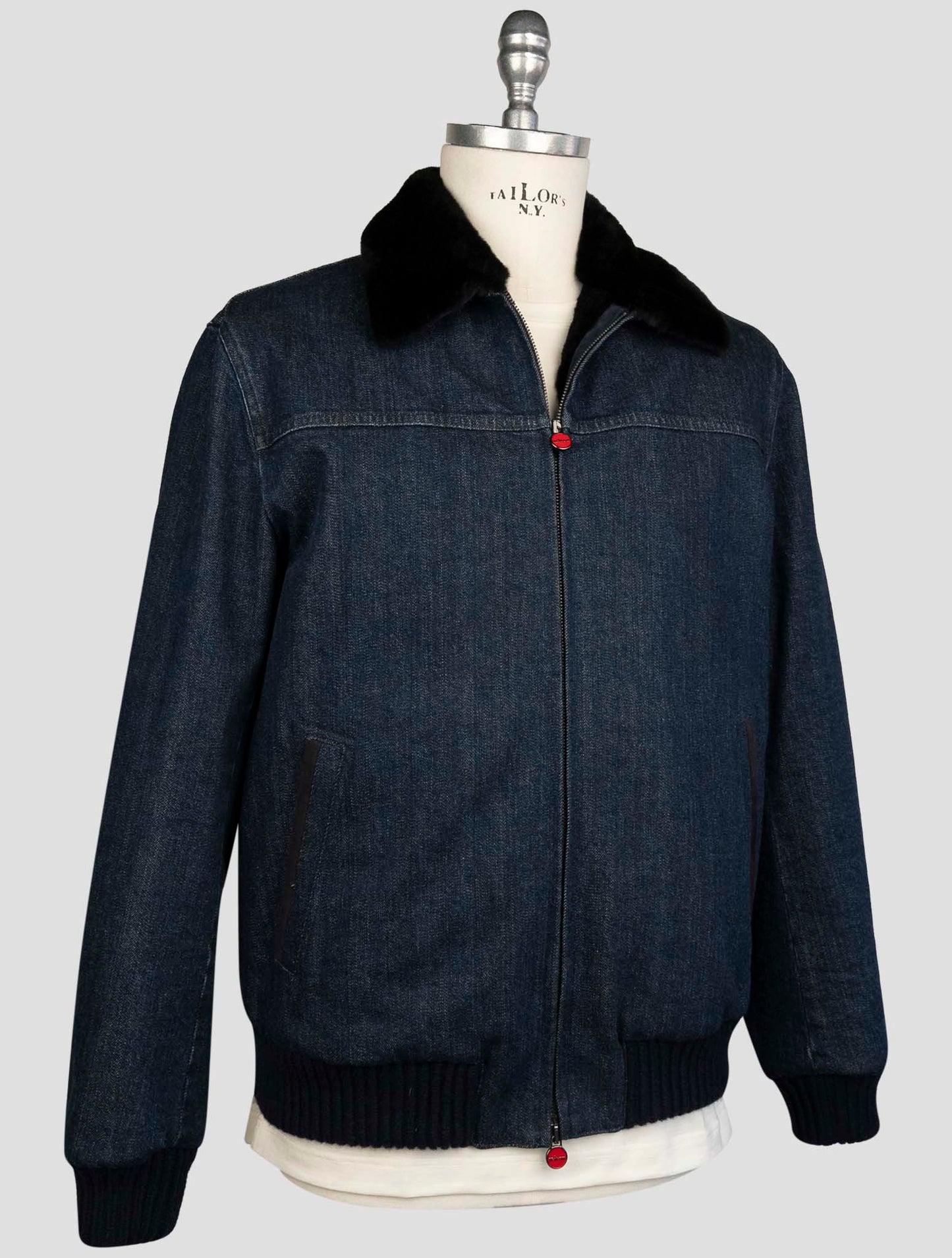 Kiton Blue Cotton Ea Beaver Fur Coat