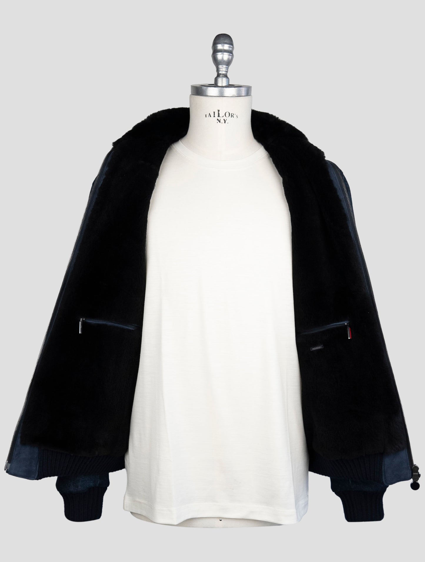 Kiton Blue Cotton Ea Beaver Fur Coat