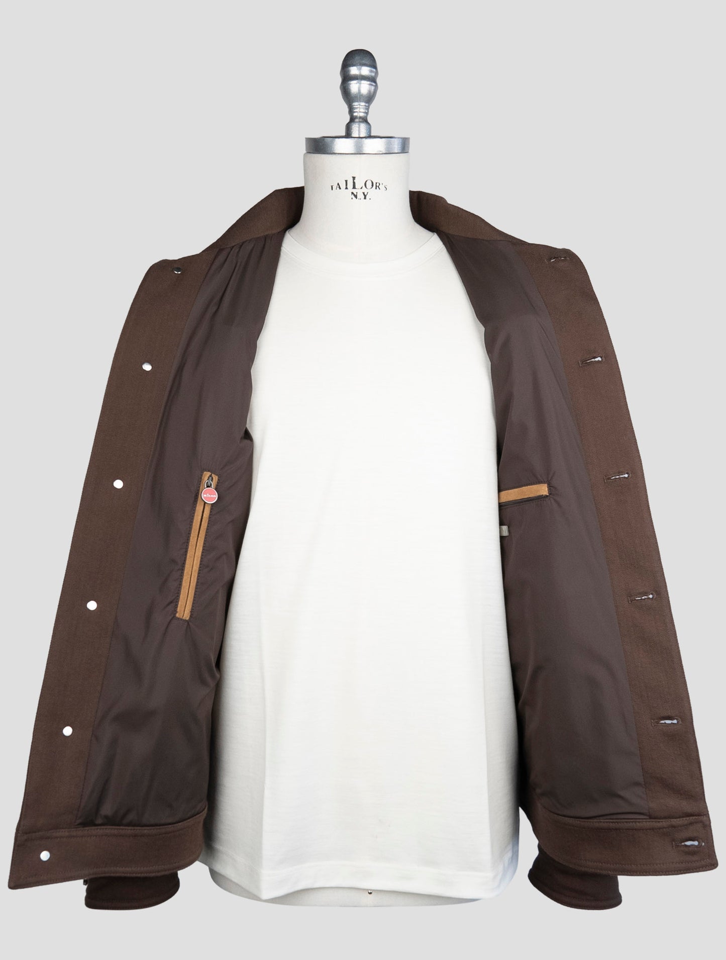 Kiton Brown Cotton Ea Leather Suede Coat