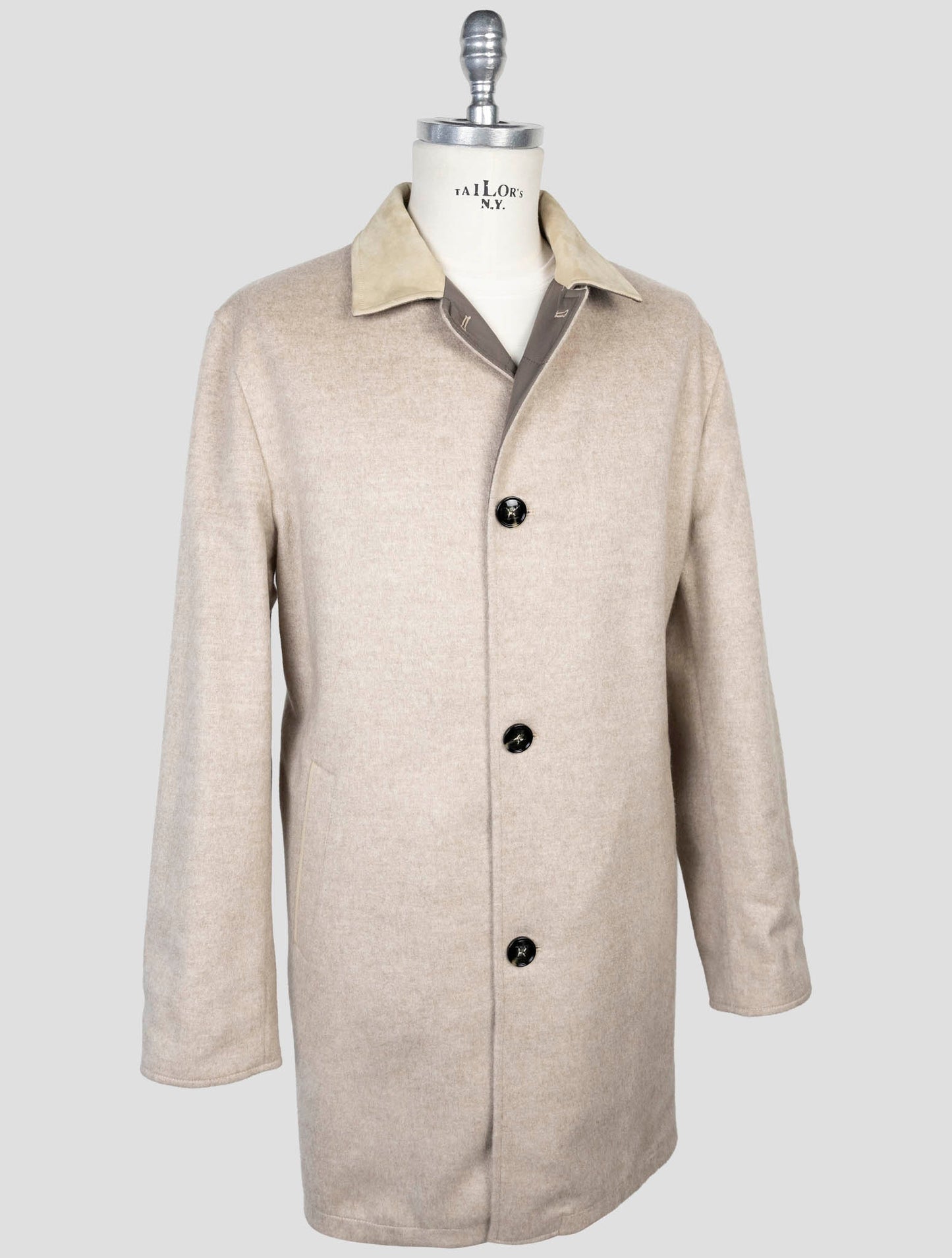 Kiton Beige Taupe Cashmere Pl Reverse Coat
