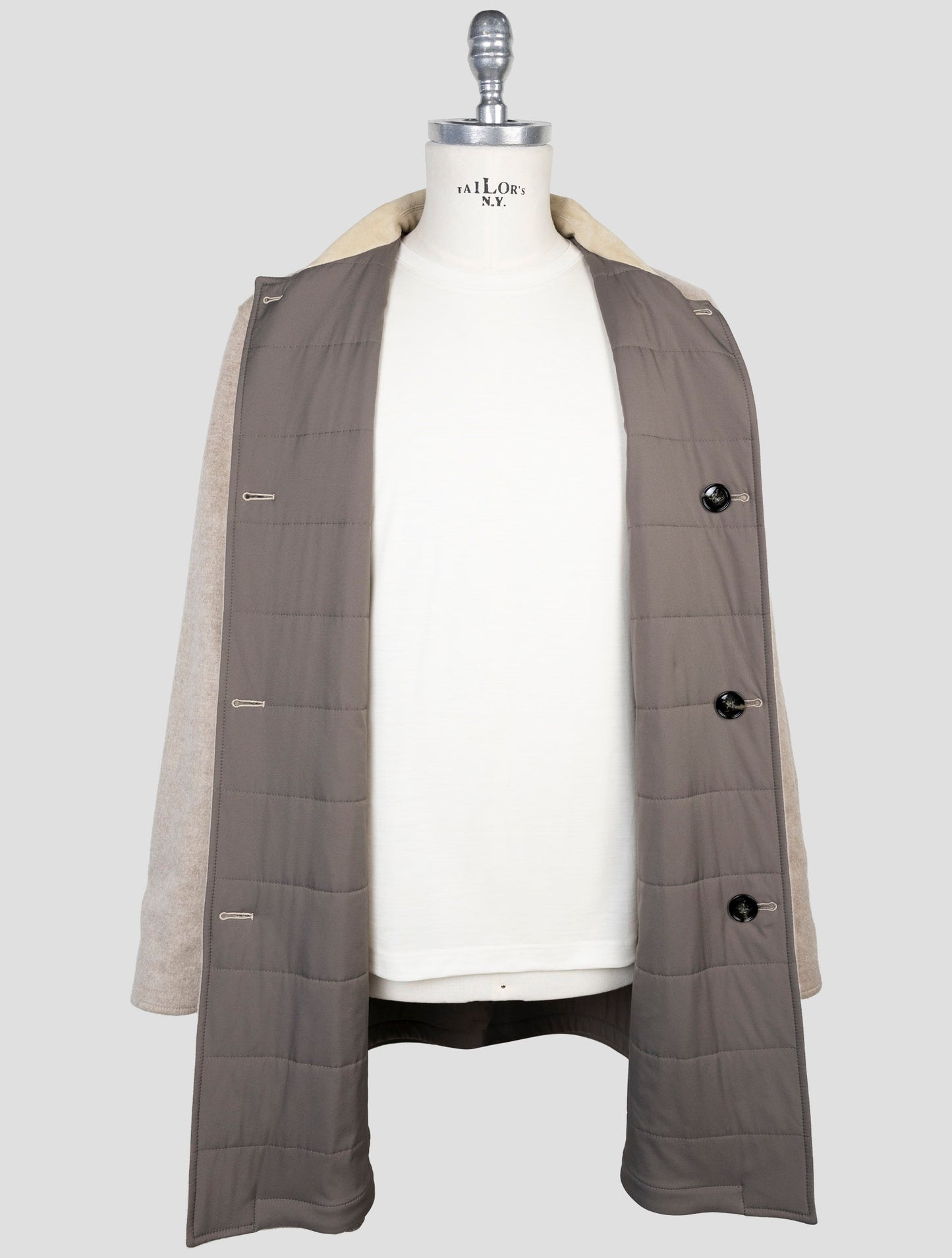 Kiton Beige Taupe Cashmere Pl Reverse Coat