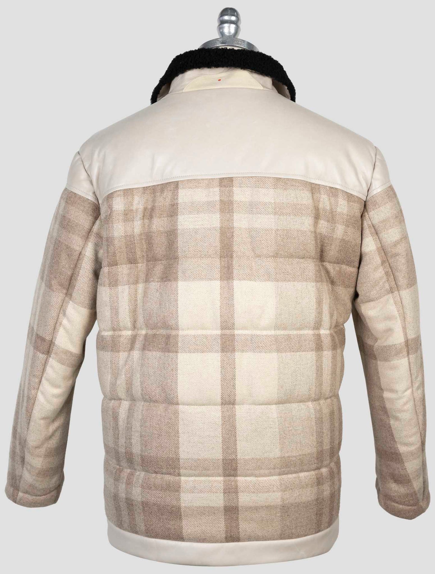 Kiton Beige Cashmere Wool Leather Coat