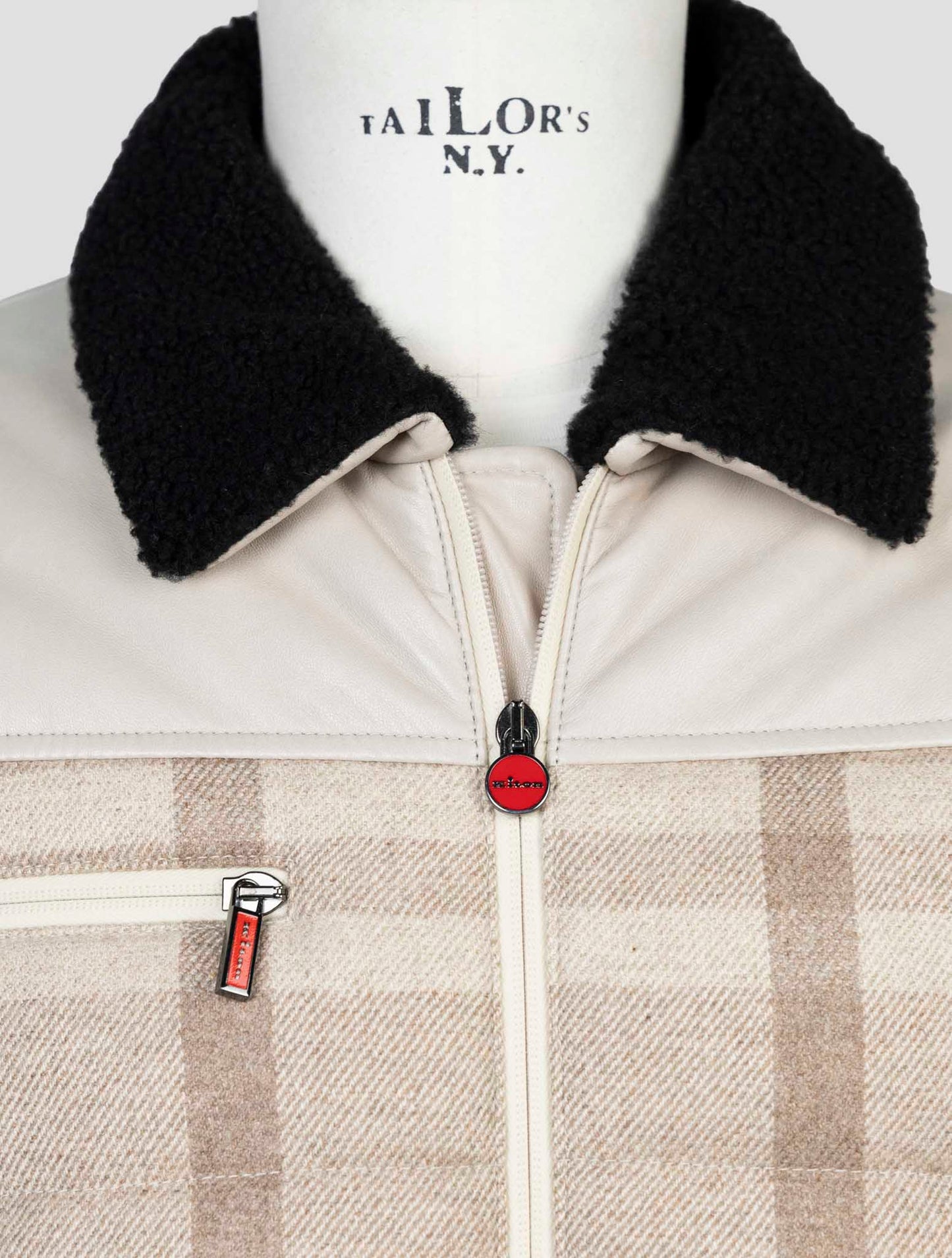 Kiton Beige Cashmere Wool Leather Coat