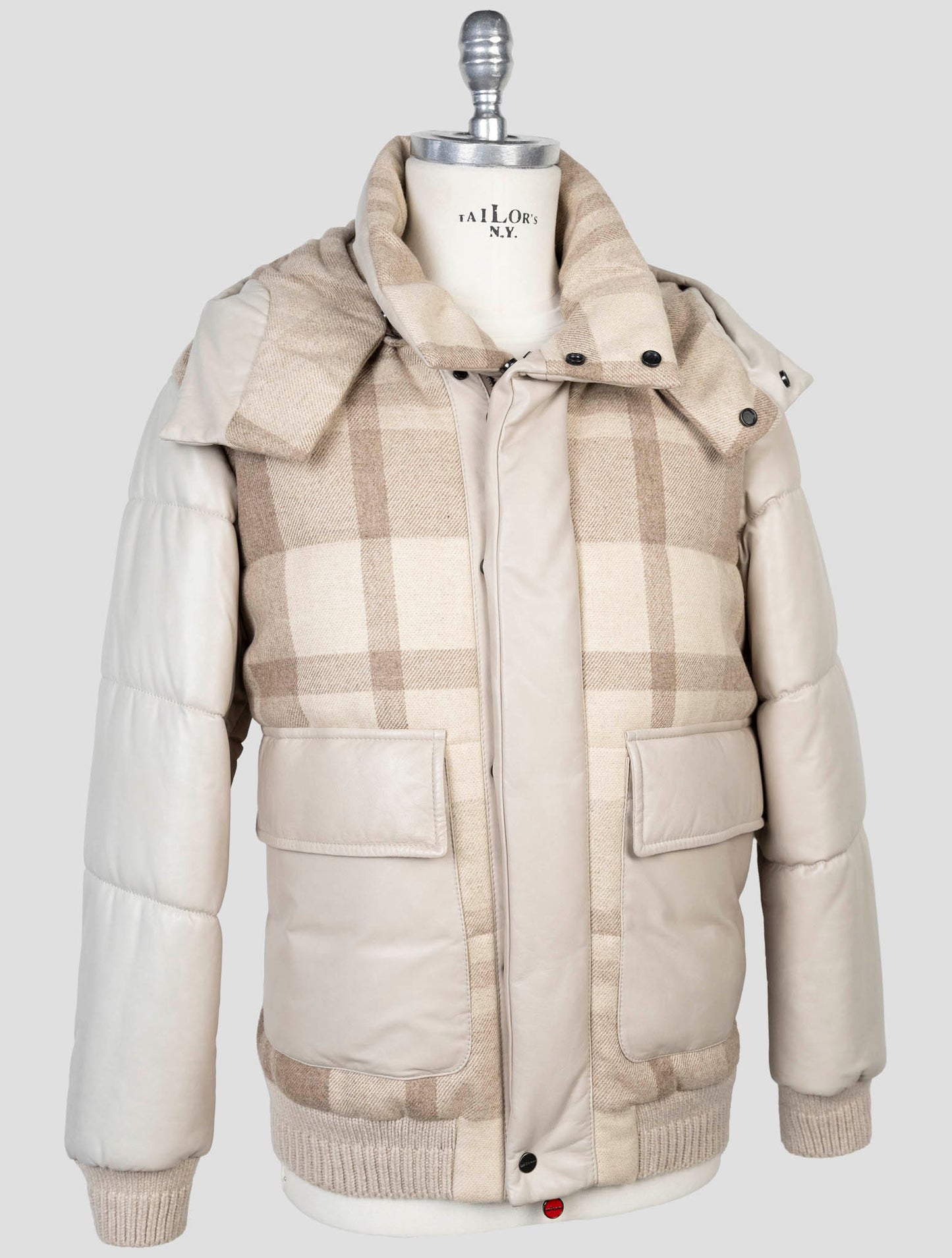 Kiton Beige Cashmere Wool Leather Coat