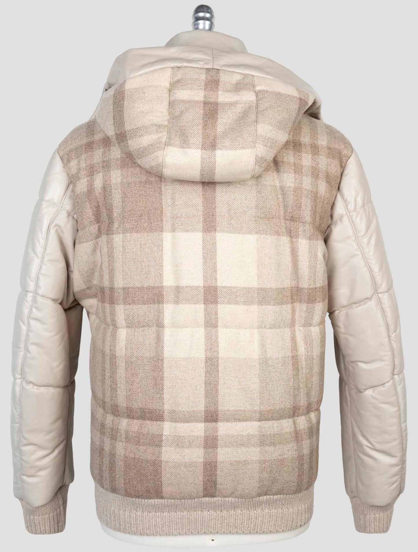 Kiton Beige Cashmere Wool Leather Coat