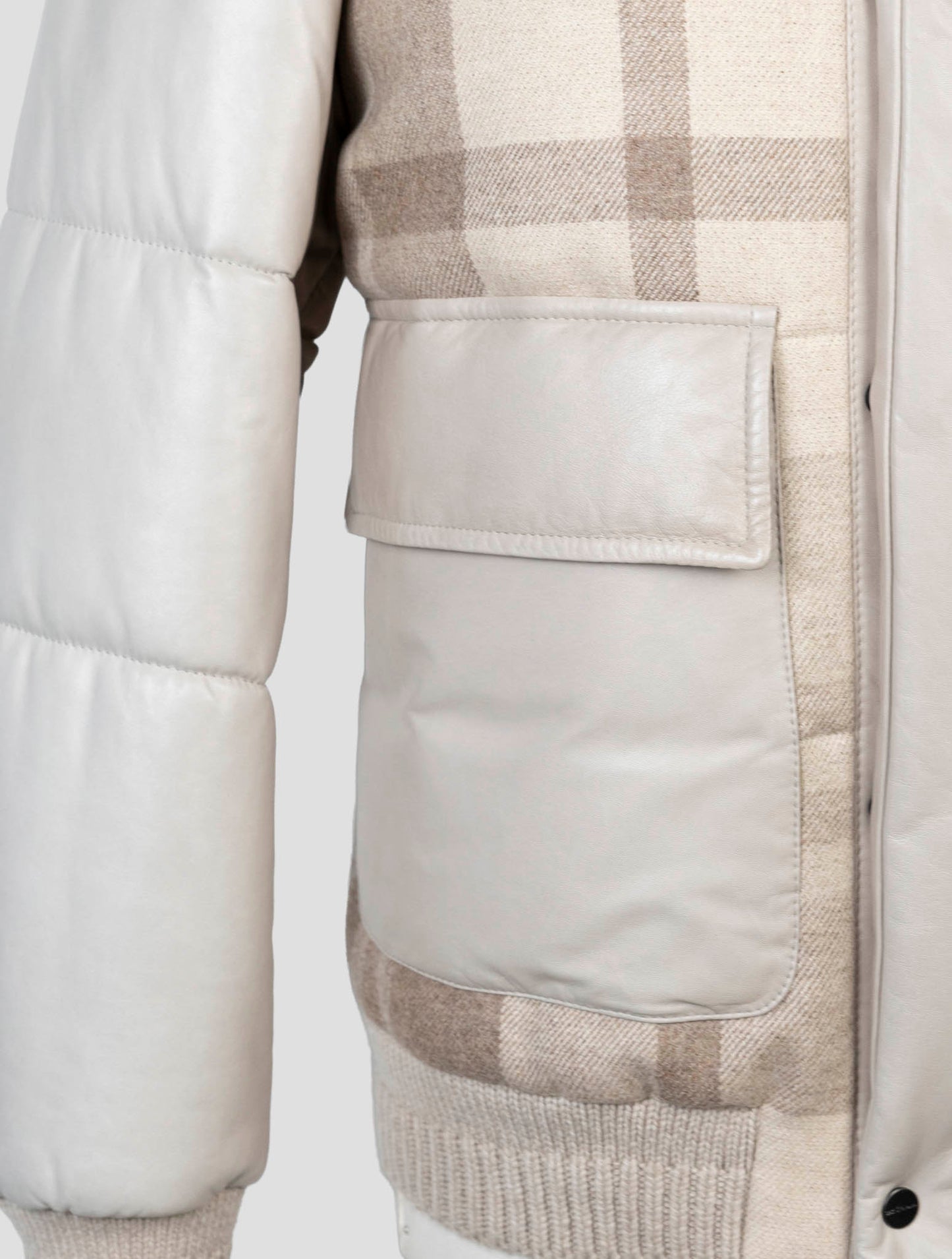 Kiton Beige Cashmere Wool Leather Coat