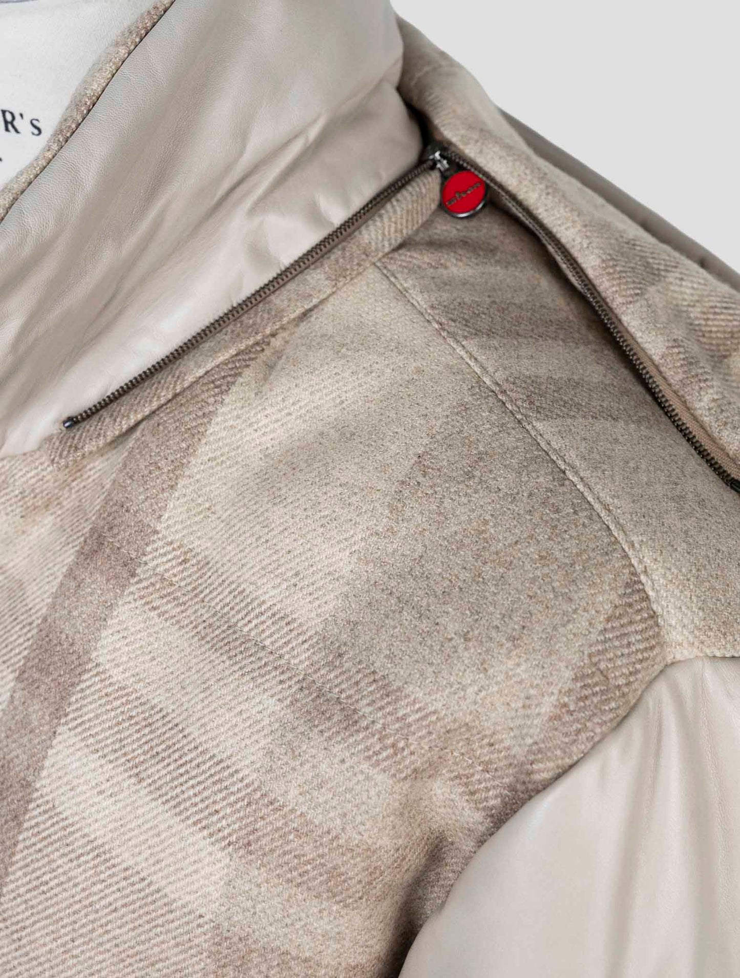 Kiton Beige Cashmere Wool Leather Coat