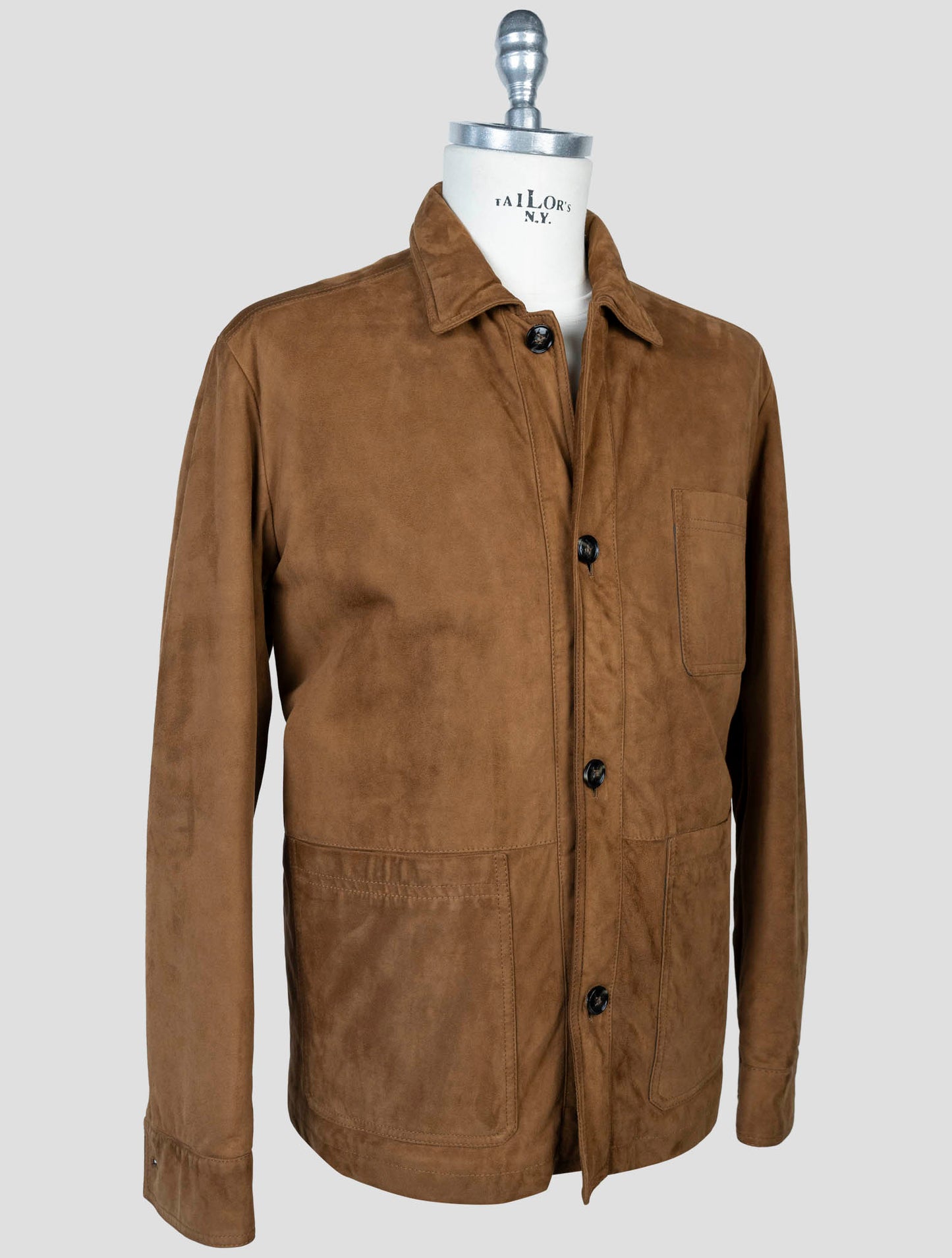 Kiton Brown Leather Suede Coat