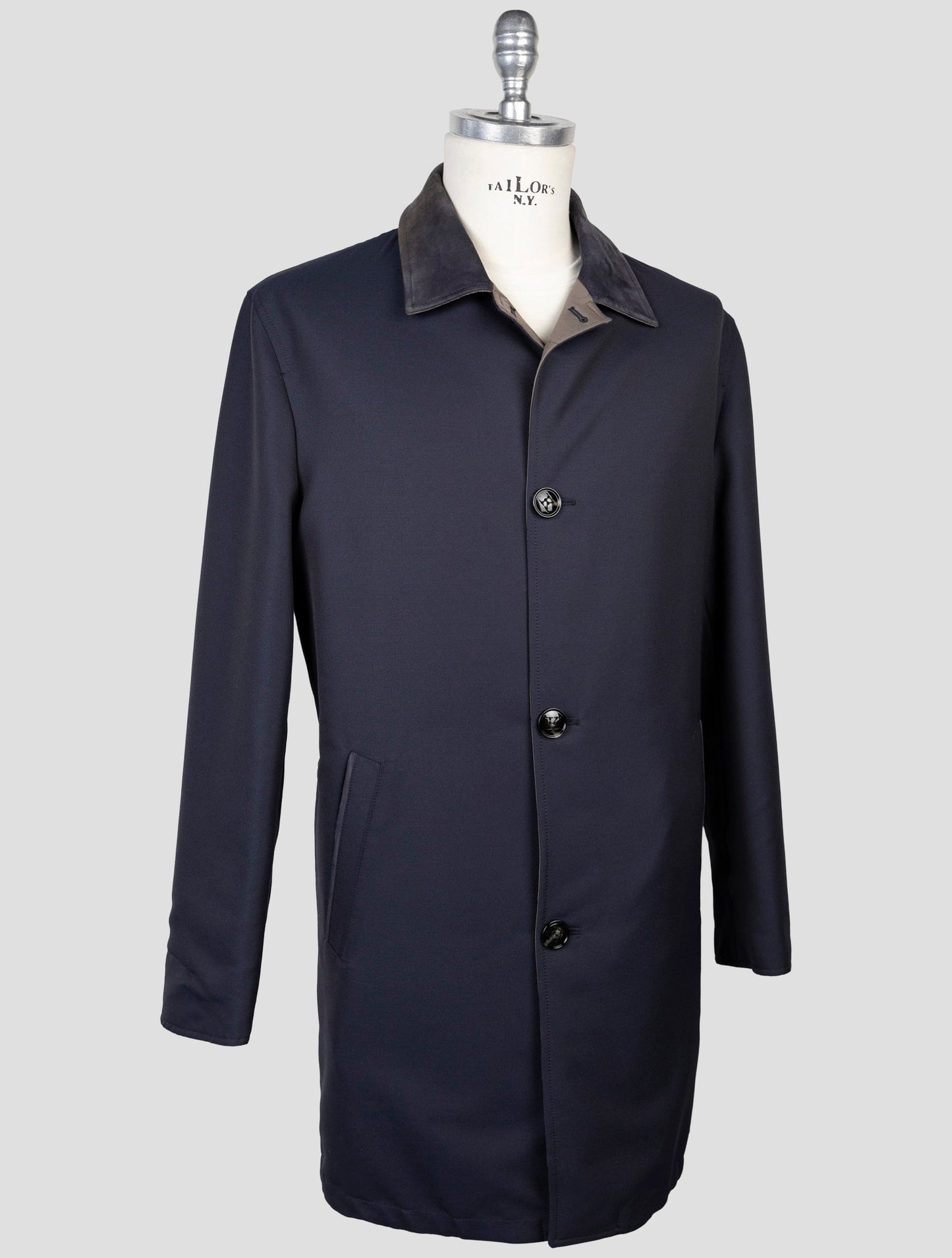 Kiton Gray Blue Wool Pa Reverse Overcoat