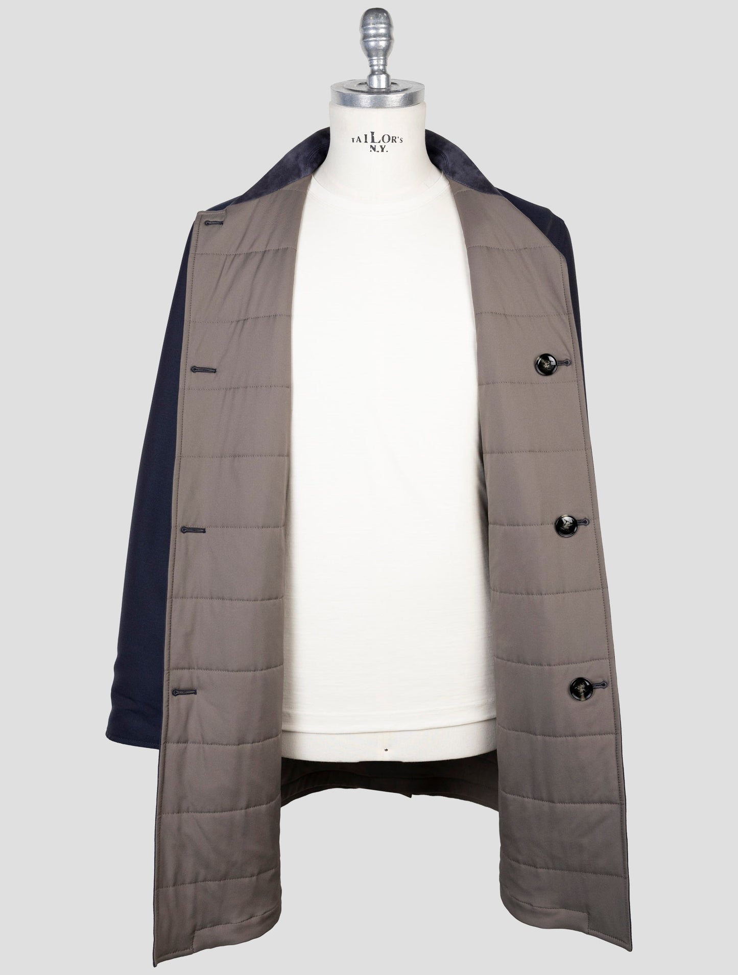 Kiton Gray Blue Wool Pa Reverse Overcoat