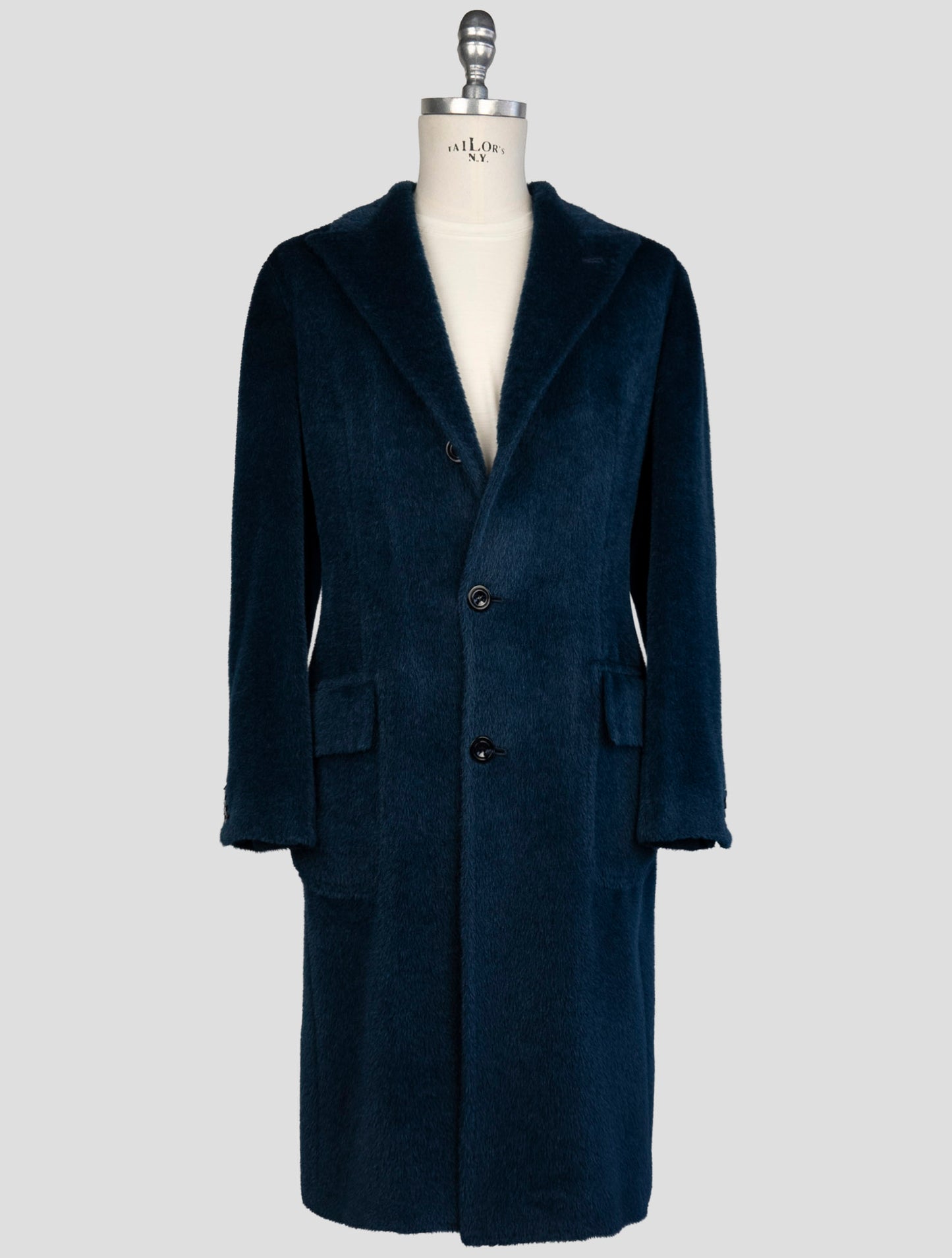 Kiton Blue Alpaca Virgin Wool Overcoat