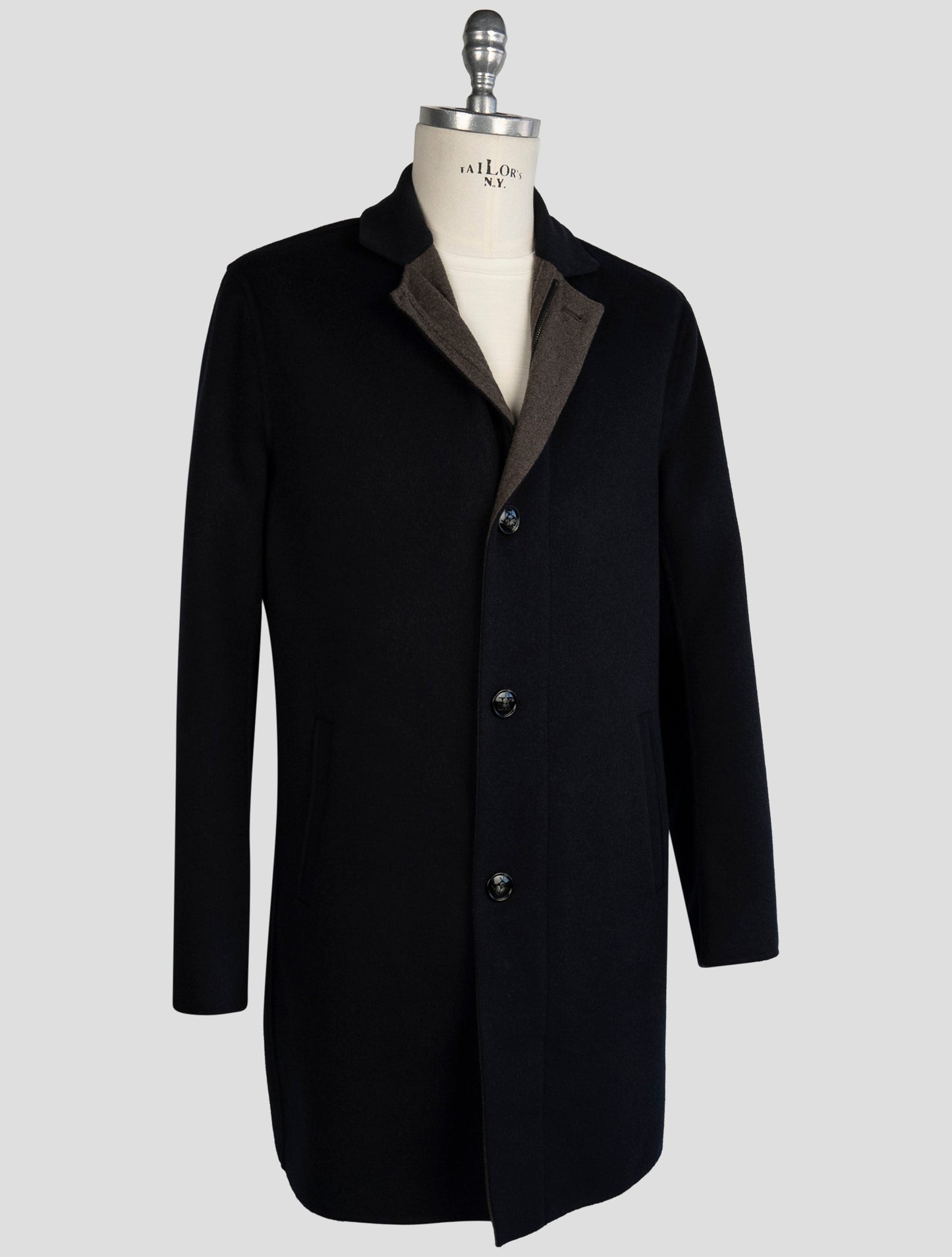 Kiton Blue Wool Cashmere Overcoat