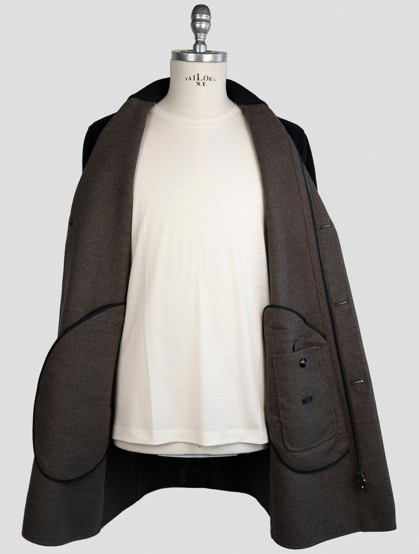 Kiton Blue Wool Cashmere Overcoat