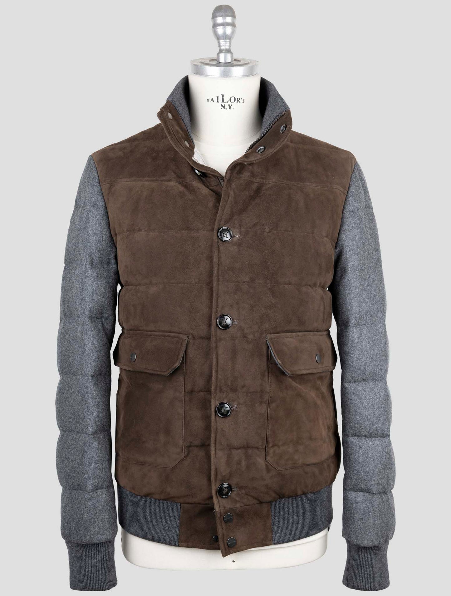 Kiton Brown Wool Leather Suede Coat