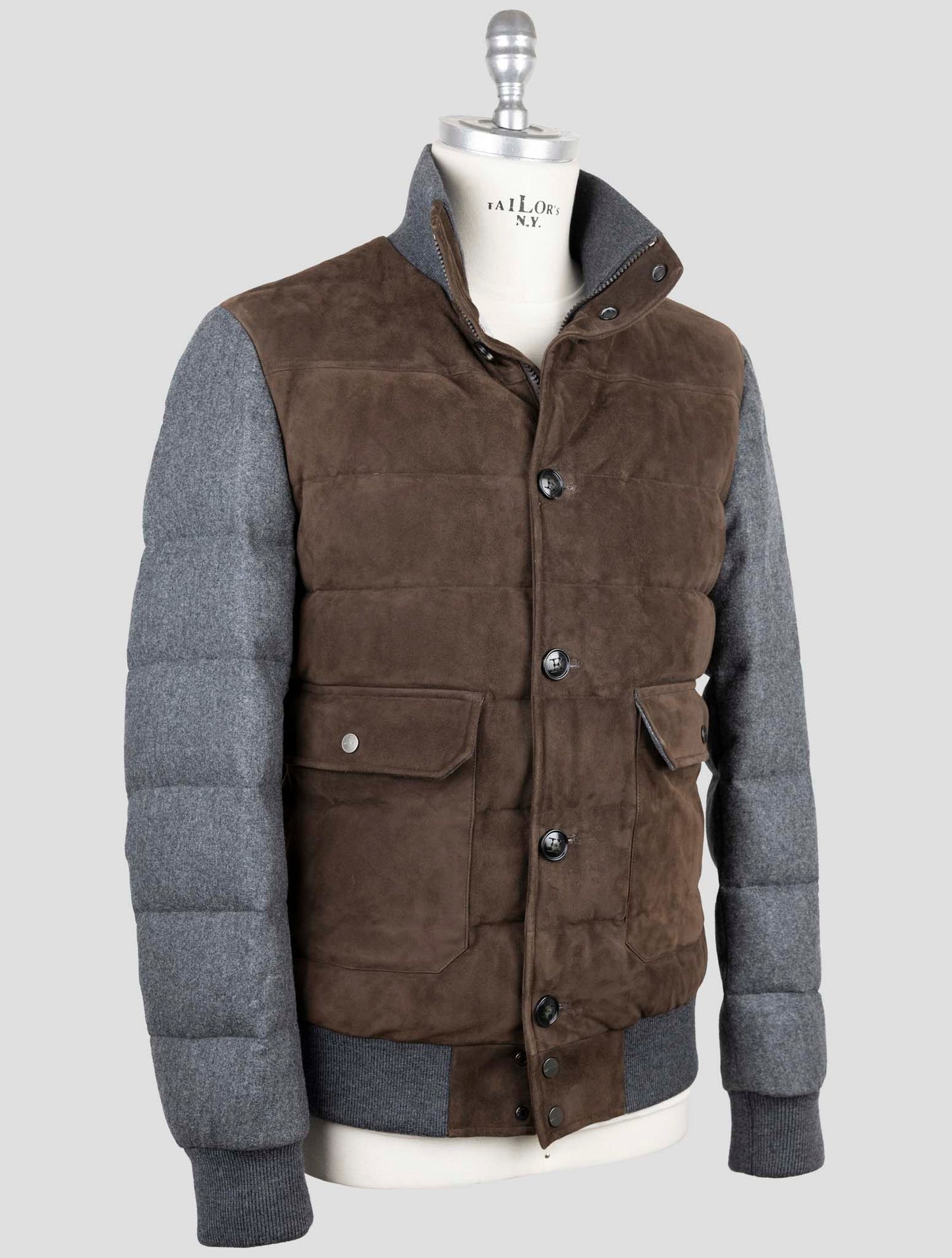 Kiton Brown Wool Leather Suede Coat