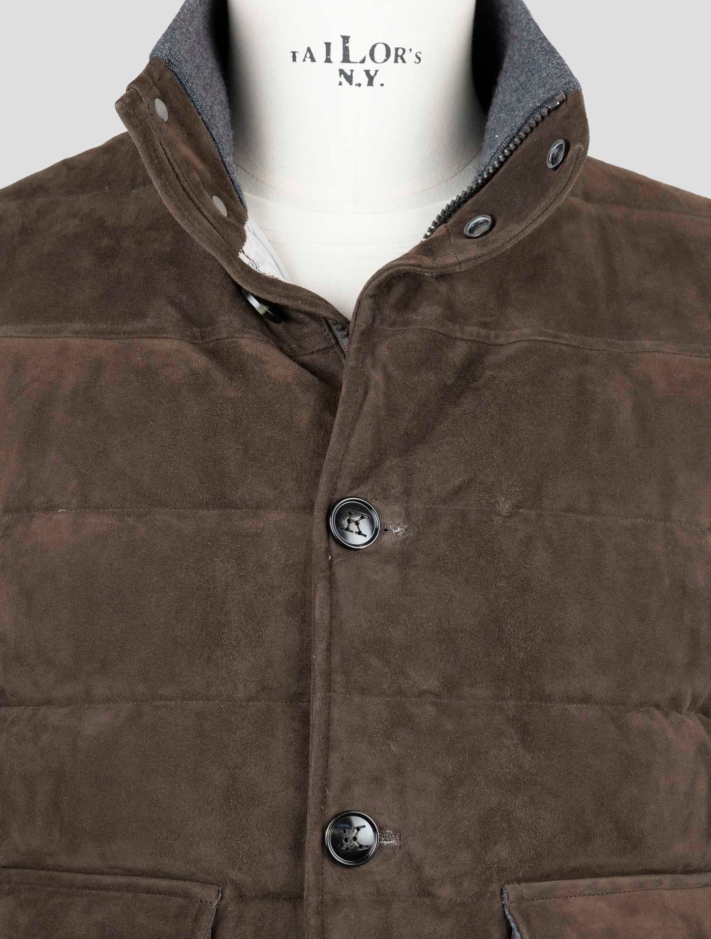 Kiton Brown Wool Leather Suede Coat