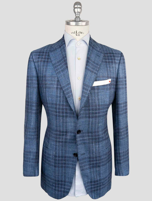 Kiton Blue Virgin Wool Cashmere Silk Linen Blazer