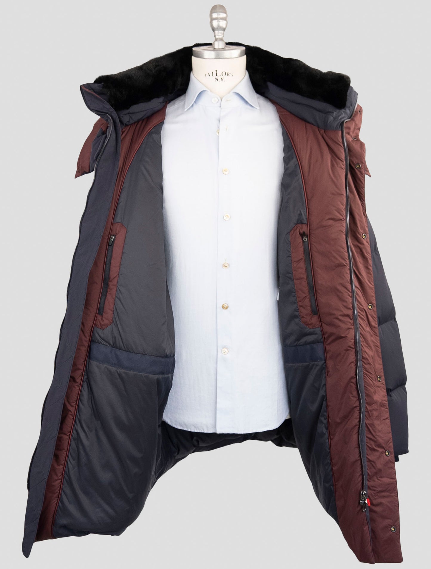 Kiton Blue Pa Ea Collar Beaver Overcoat