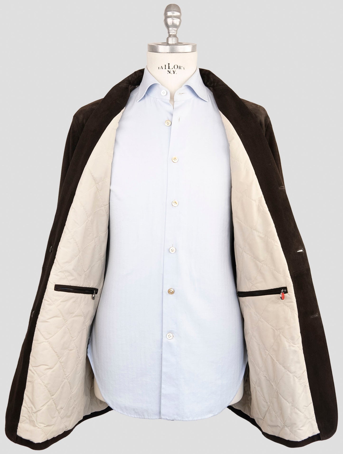 Kiton Brown Leather Suede Overcoat