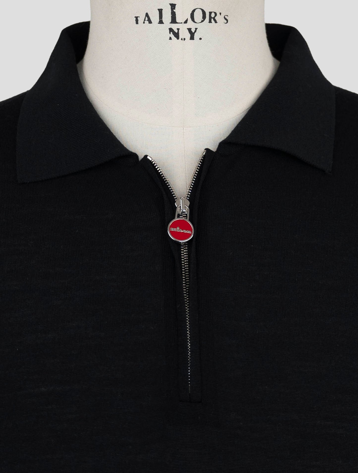 Kiton Black Wool Sweater Polo Half Zip