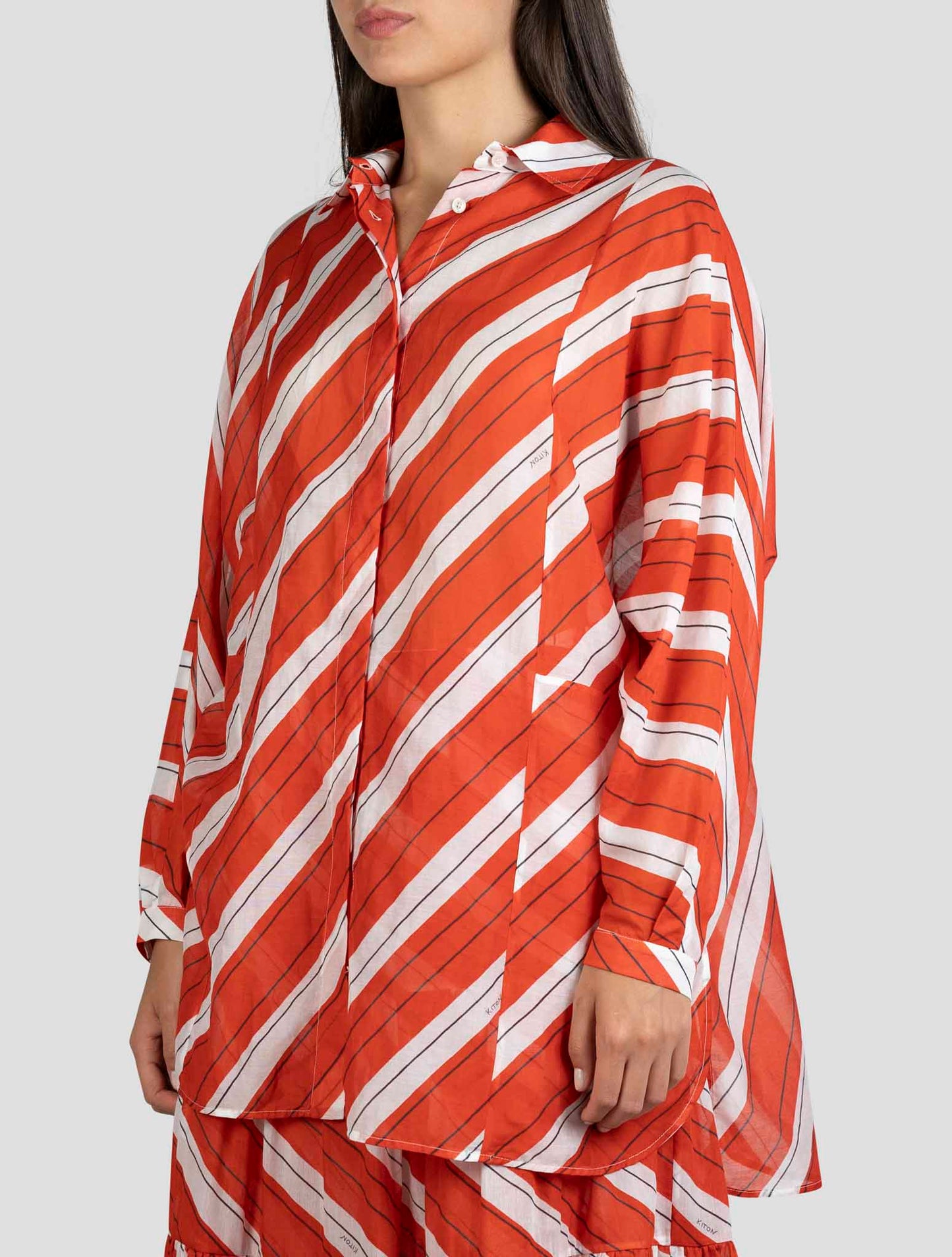 Kiton Red White Cotton Silk Shirt