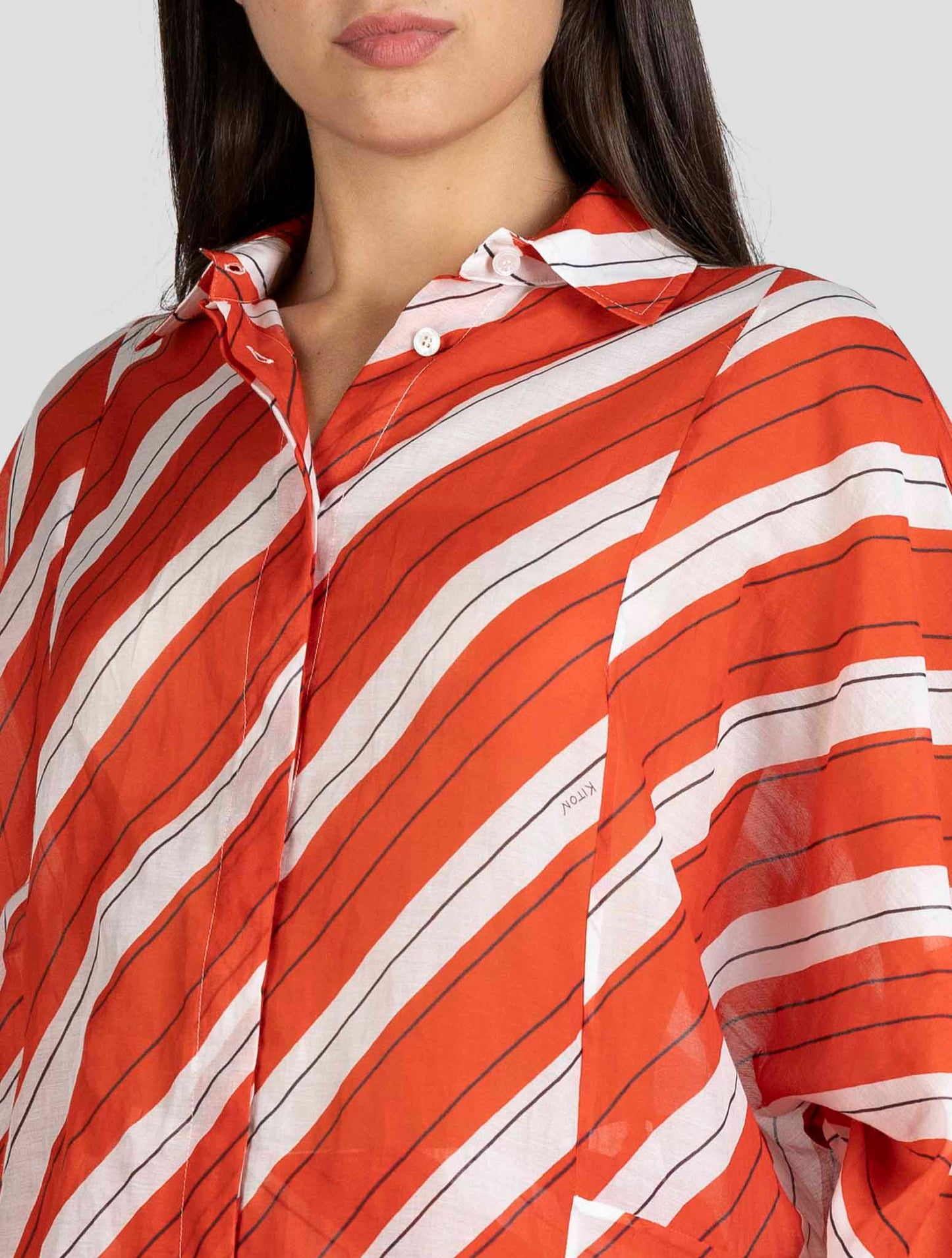 Kiton Red White Cotton Silk Shirt