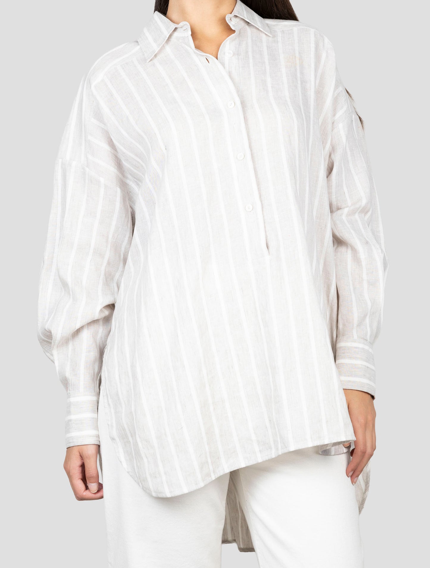 Kiton Gray White Linen Ea Pl Shirt