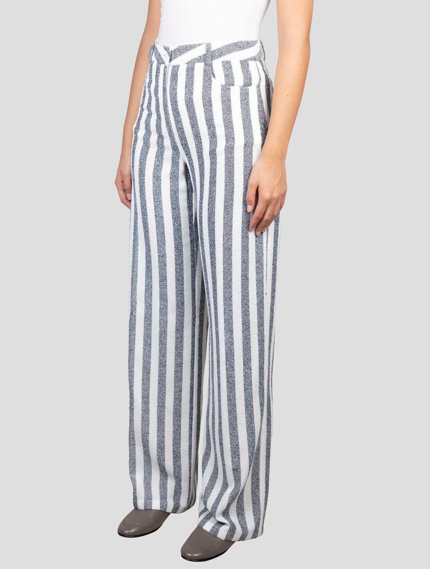 Kiton White Blue Viscose Cotton Pa Pants