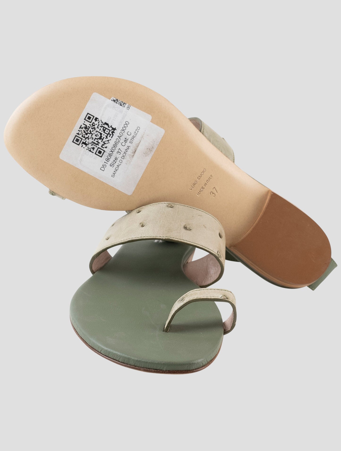 Kiton Green Leather Ostrich Slingback