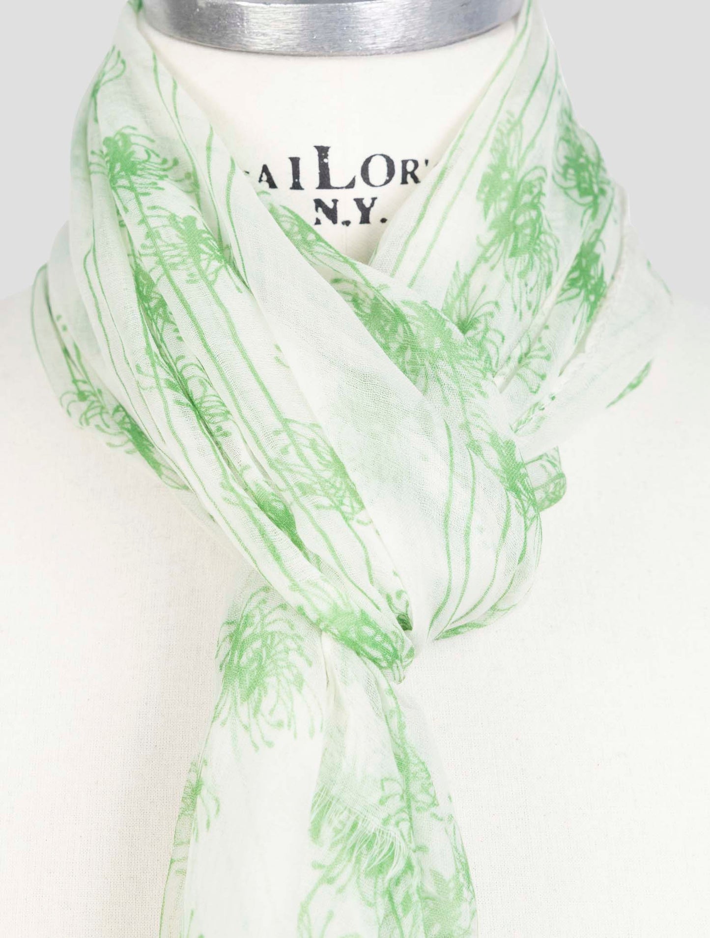 Kiton White Green Cashmere Scarf