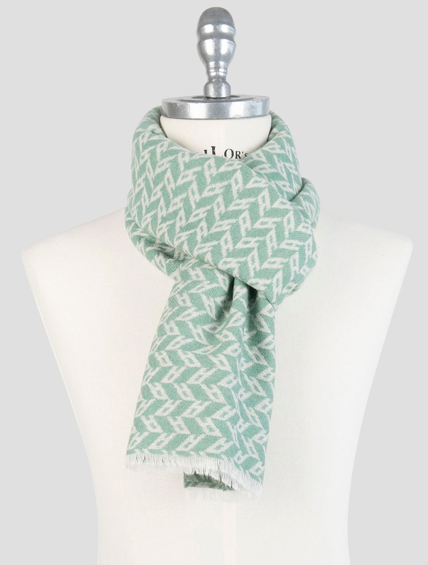Kiton Green Wool Cashmere Mink Scarf