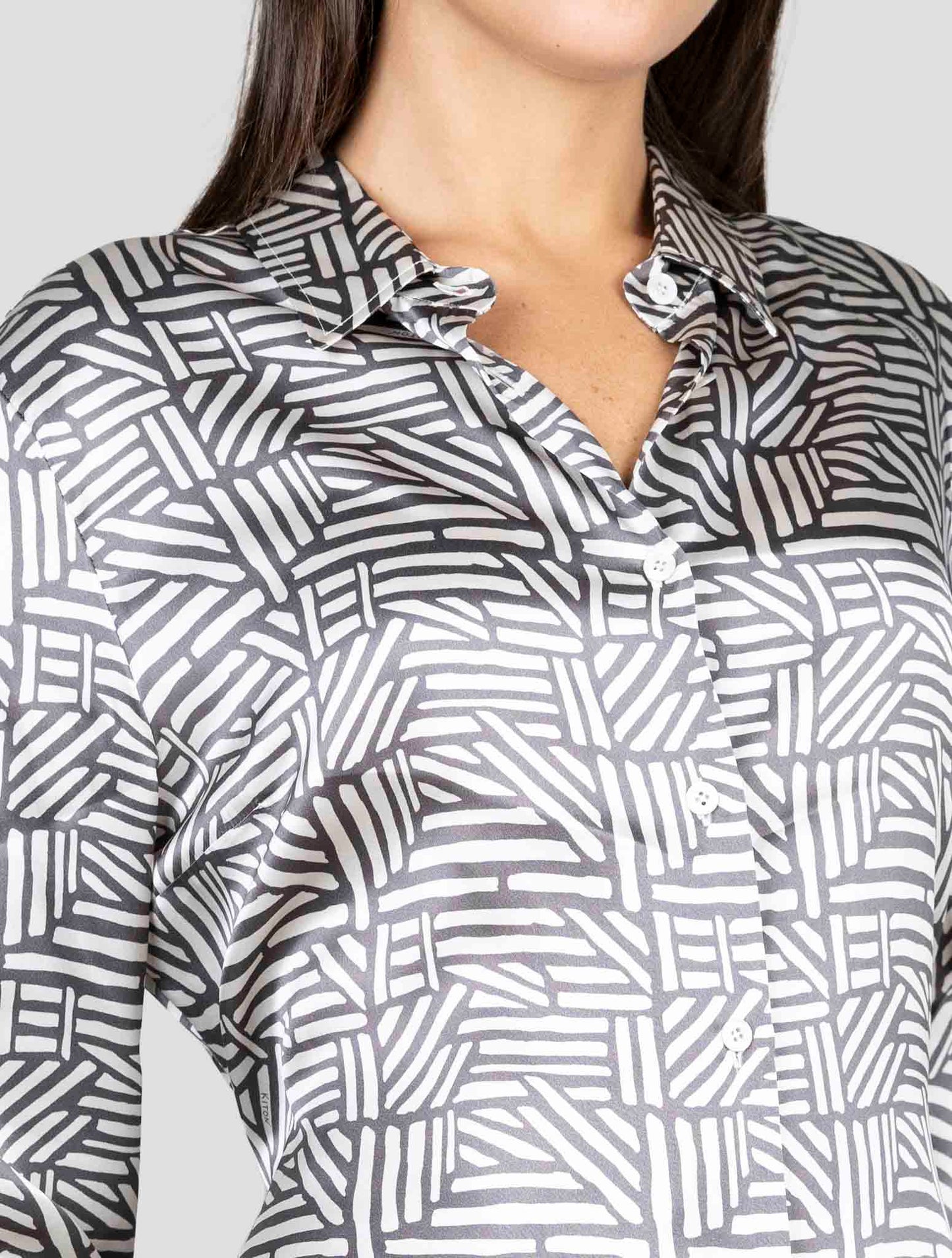 Kiton White Black Silk Dress