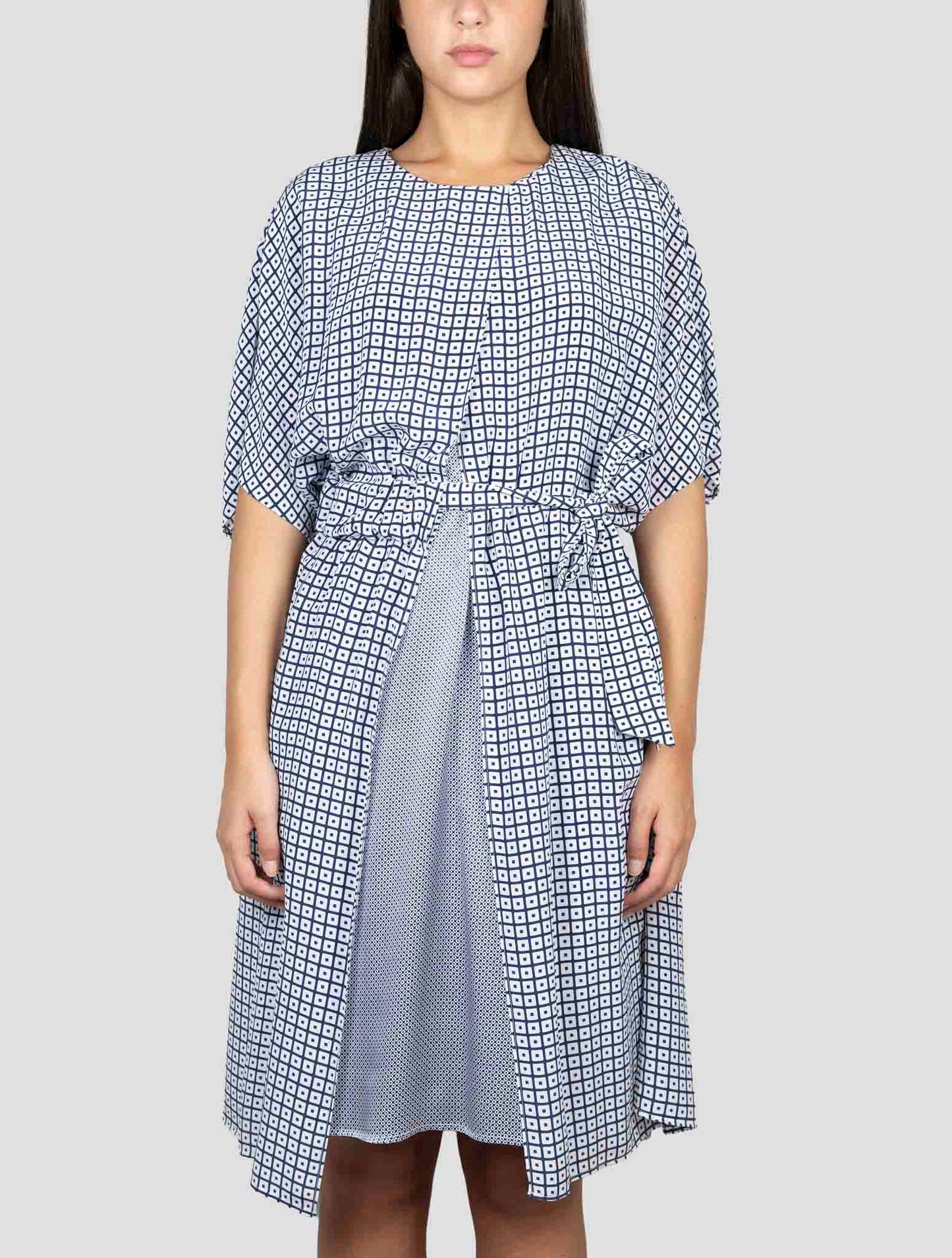 Kiton Blue White Silk Dress