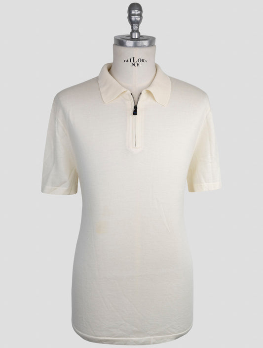 Kiton Knt White Cashmere Silk Polo Half-Zip