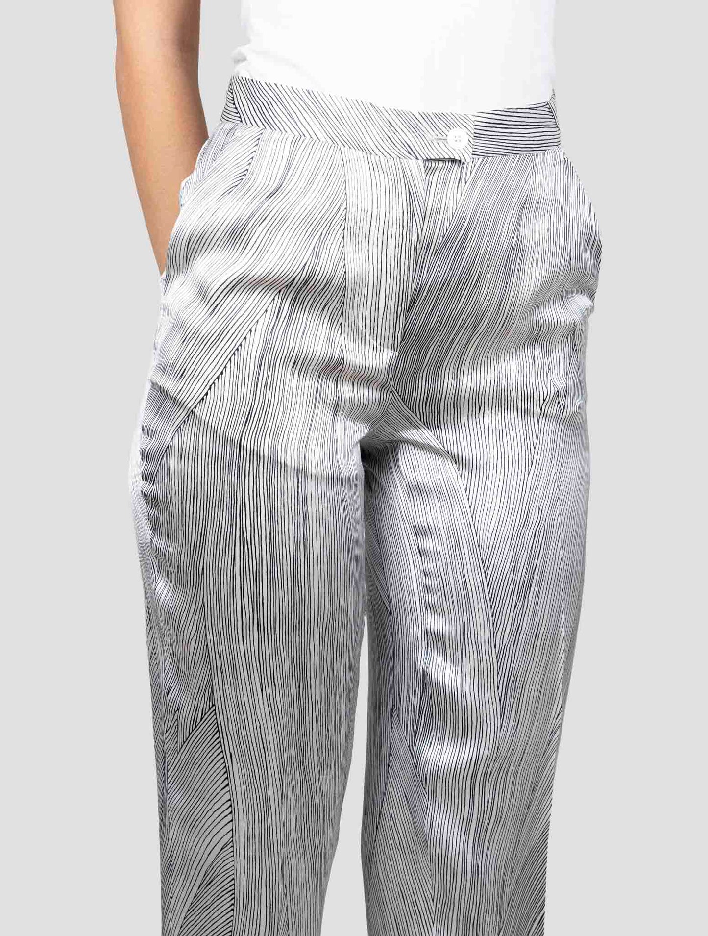 Kiton White Blue Silk Pants
