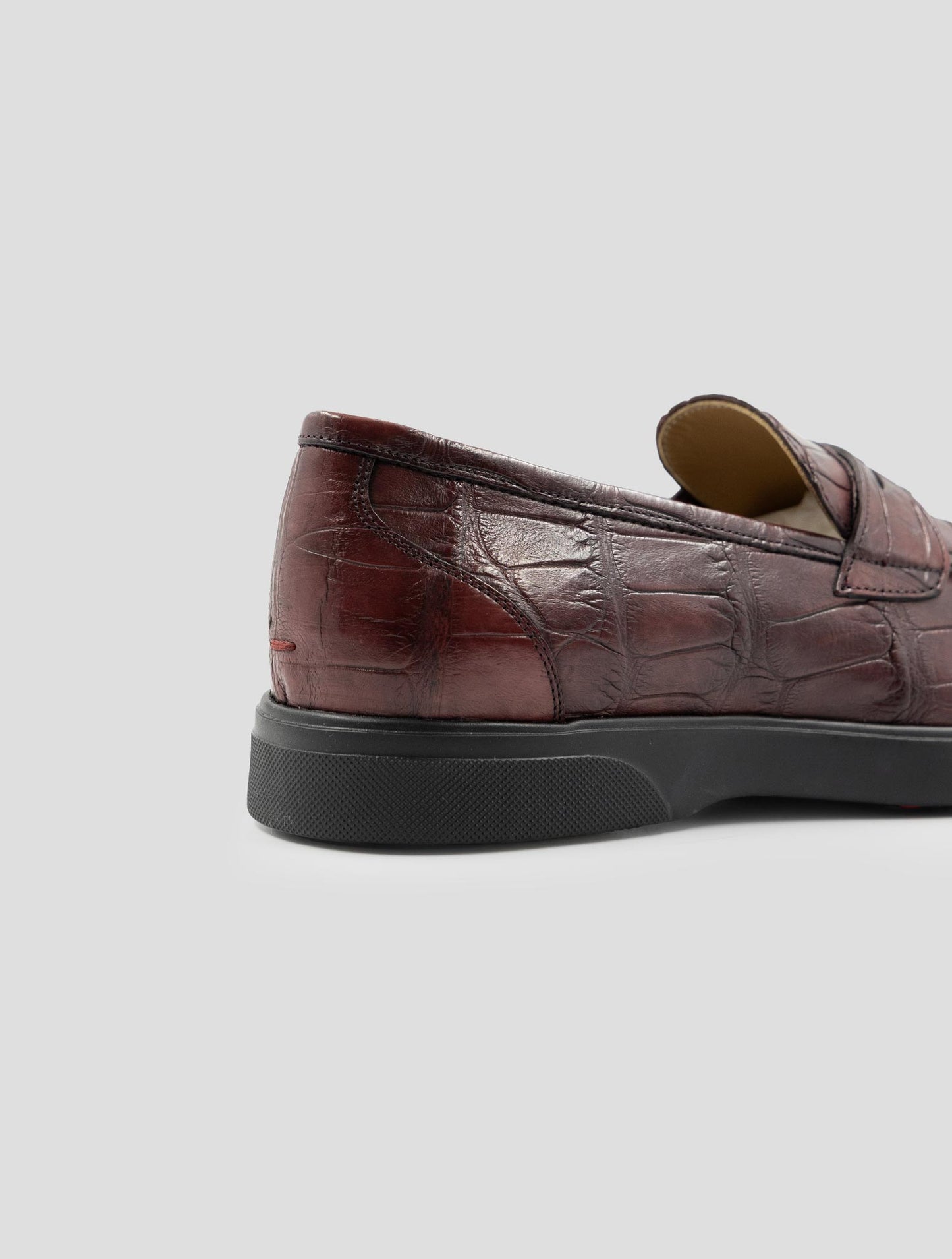 Kiton Burgundy Leather Crocodile Loafers