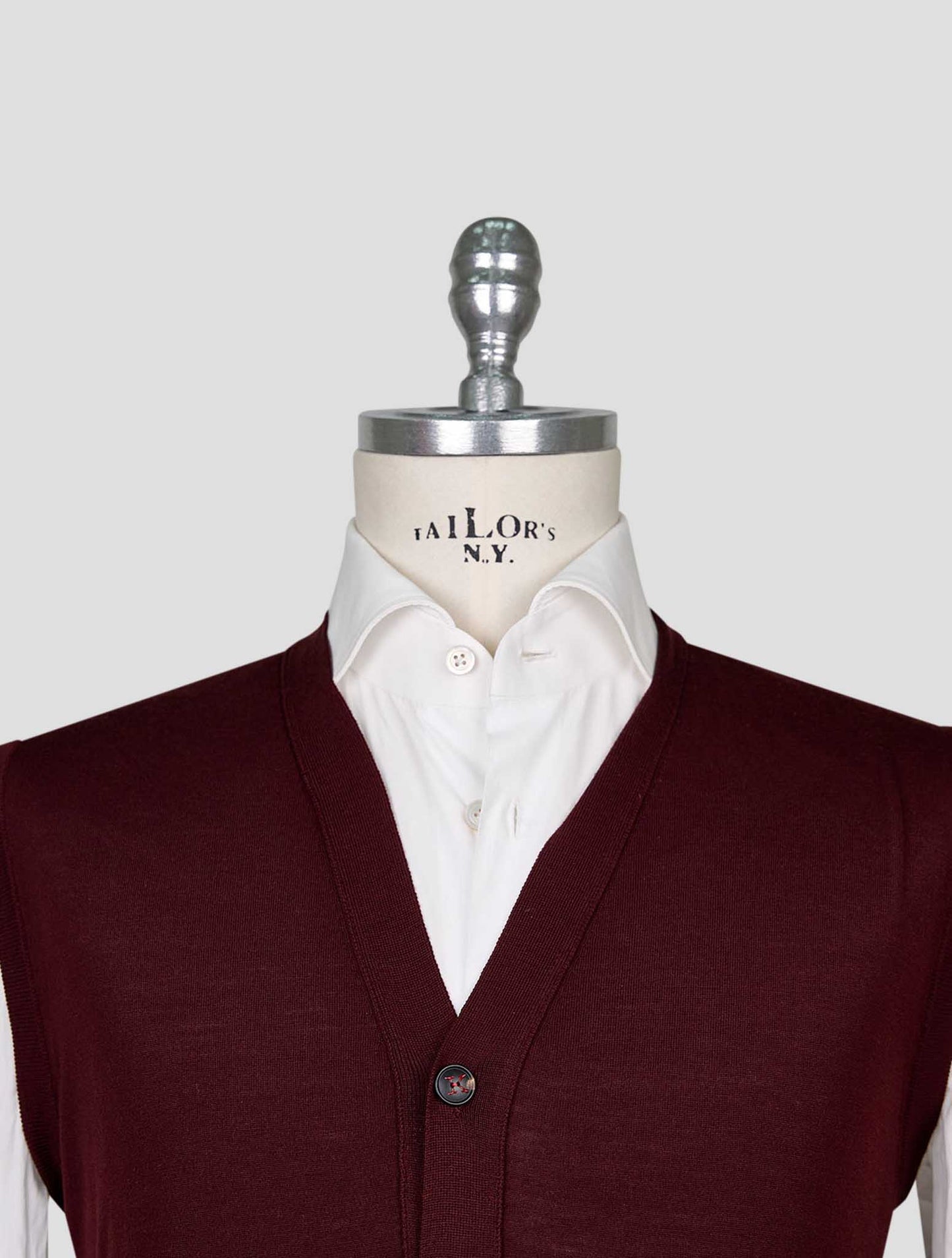 Kiton Burgundy Wool Diamante Blu Gilet Cardigan