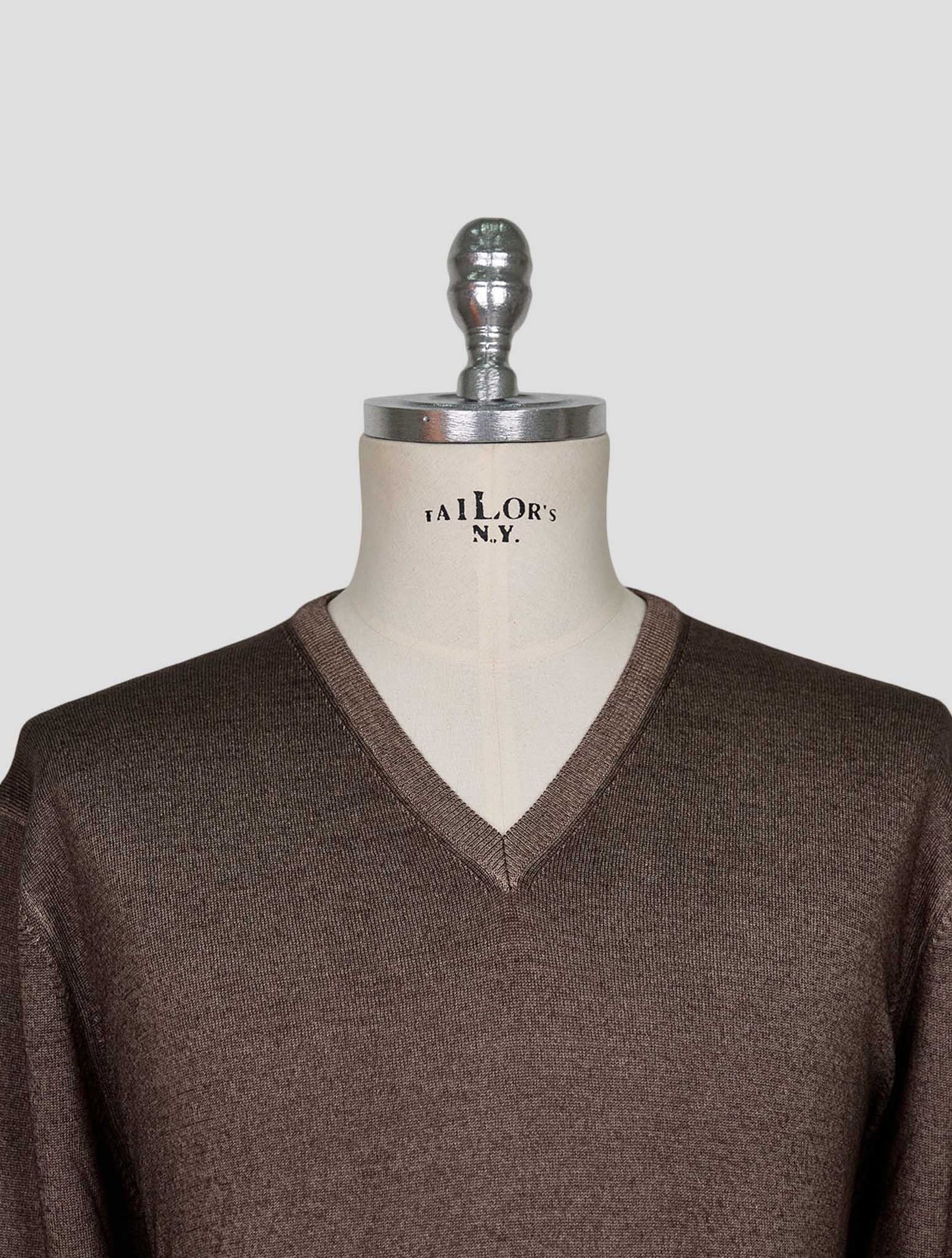 Kiton Brown Wool Sweater V-Neck