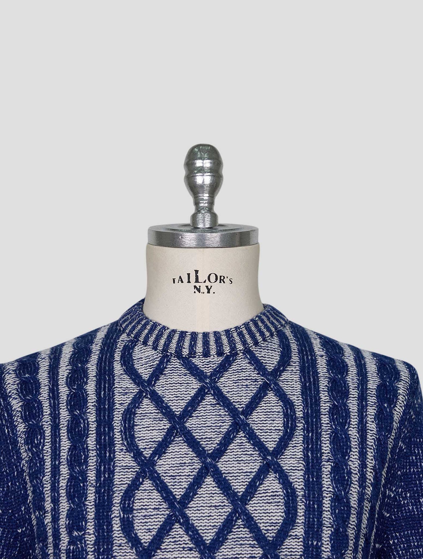 Kiton Blue White Cashmere Sweater Crewneck