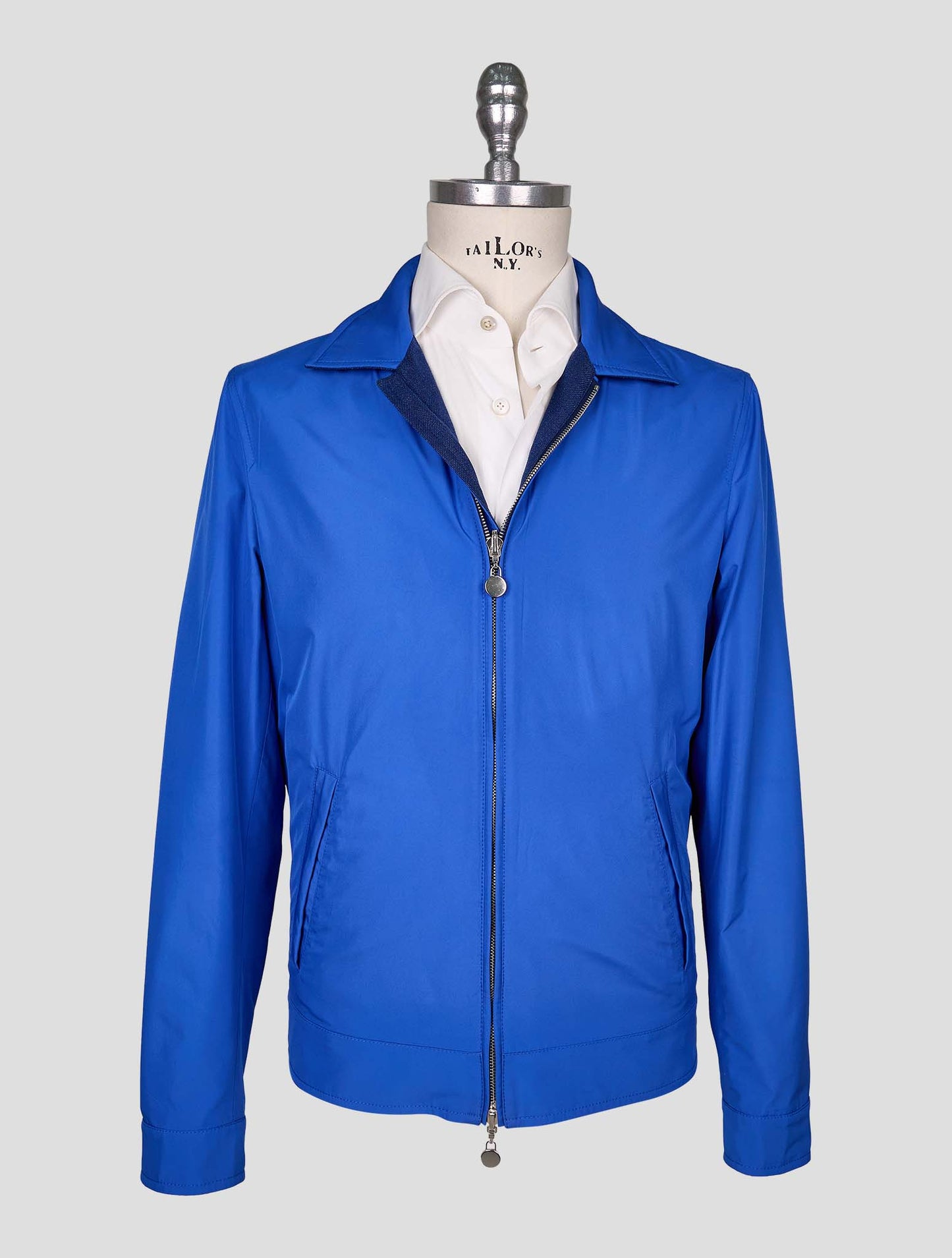 Kiton Blue Wool Silk Linen Coat