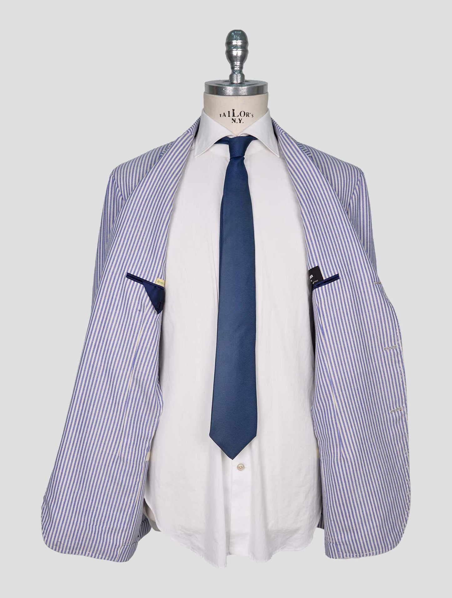 Kiton Blue White Cashmere Linen Blazer