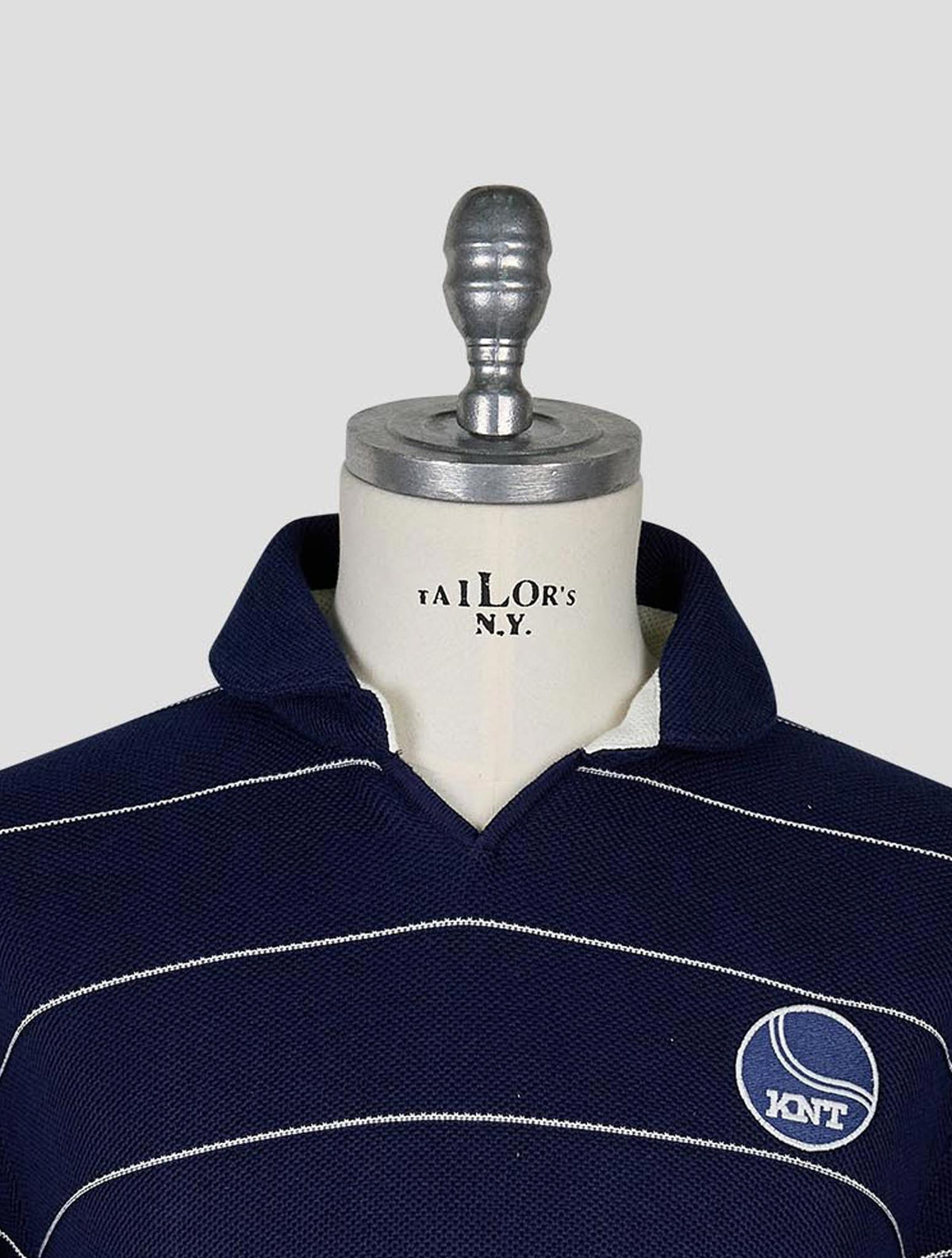 Kiton Knt Blue White Cotton Polo